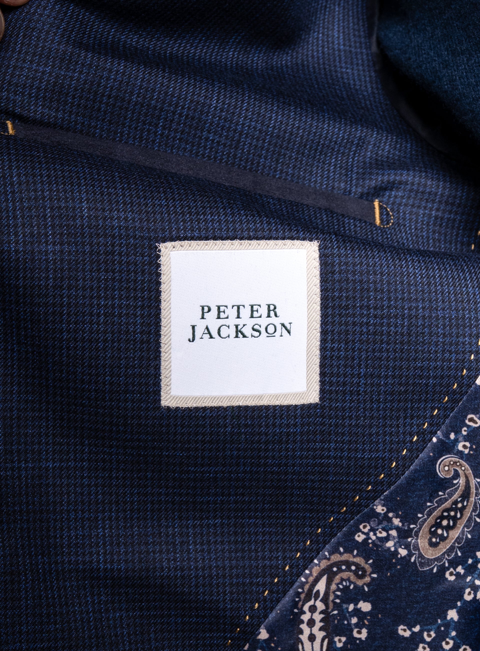 Label with the "Peter Jackson" logo on the Vitale Puppytooth Navy Sport Jacket