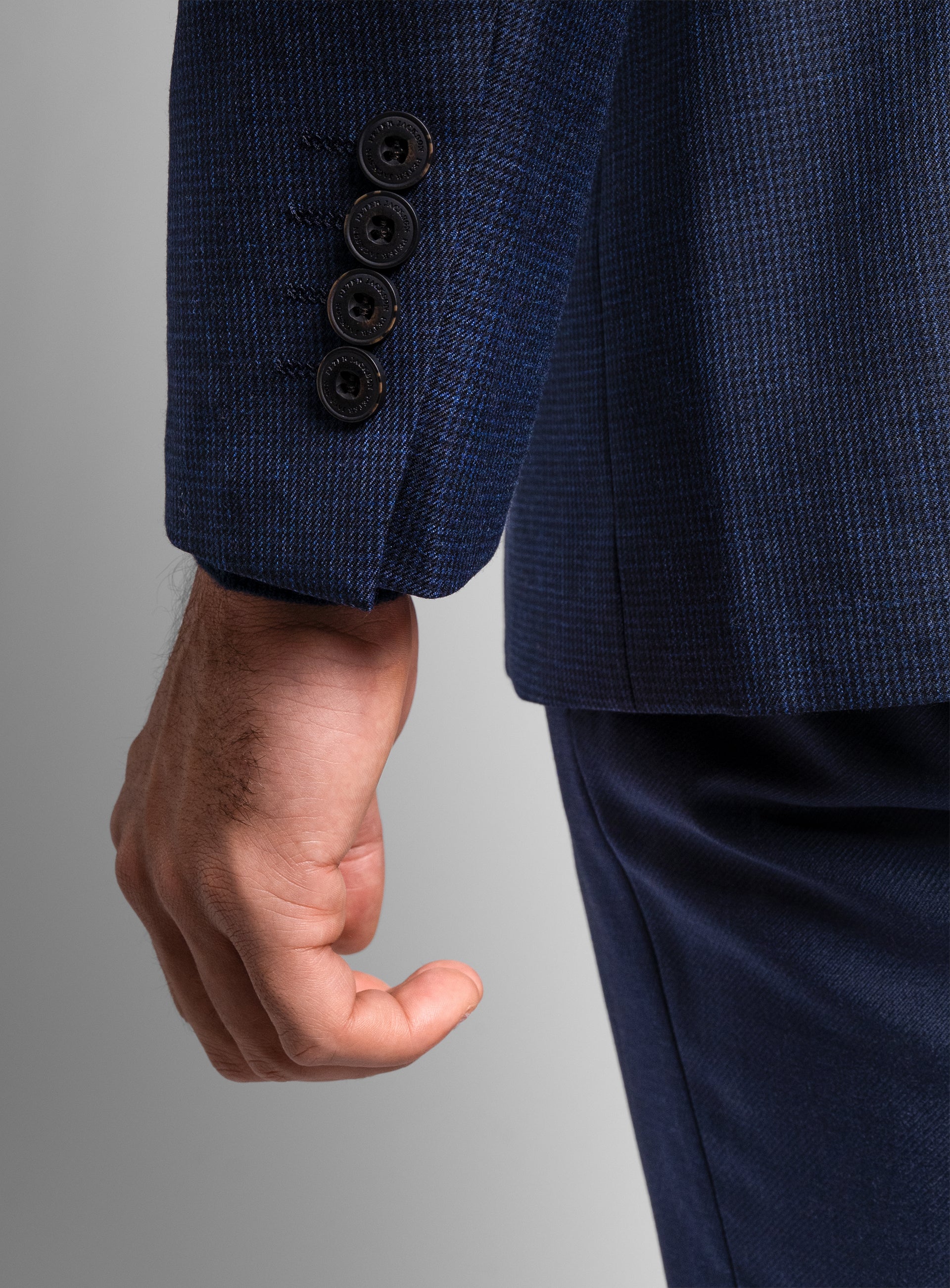 Close-up of the sleeves on the Vitale Puppytooth Navy Sport Jacket