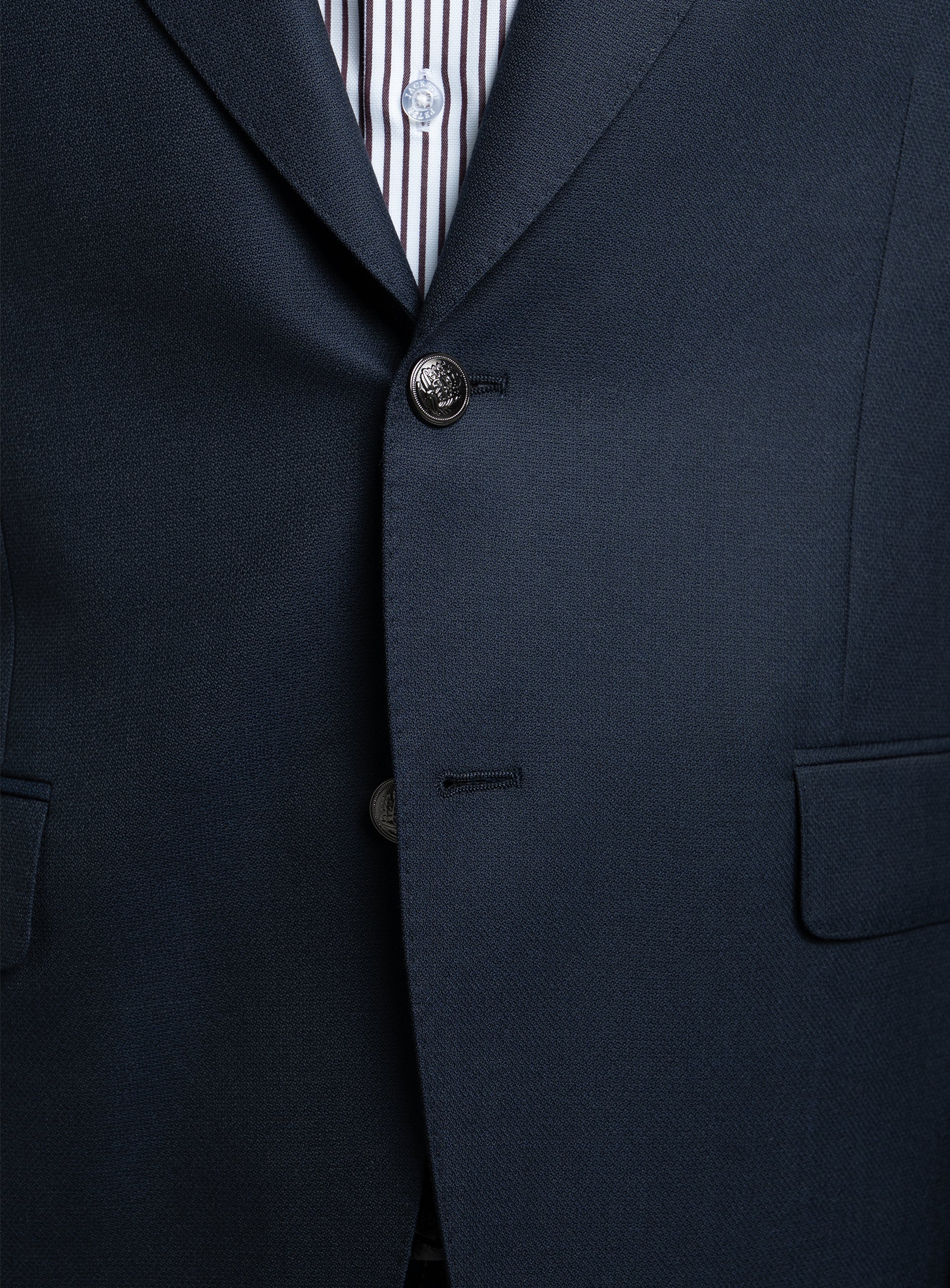 Close-up of the front of the Signature Wool Cashmere Navy Blazer
