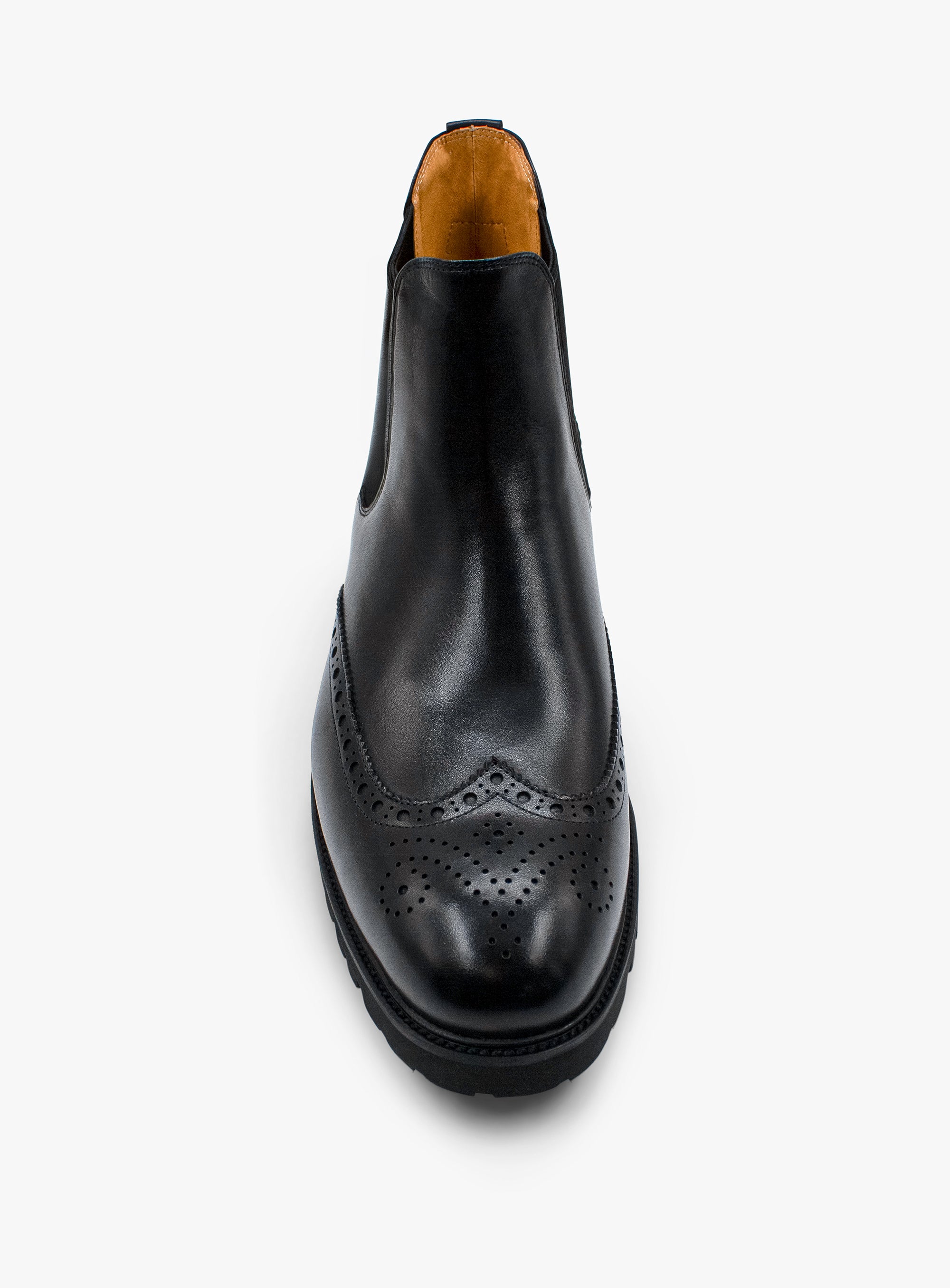 Front of the Corenzo Brogue Black Chelsea Boot
