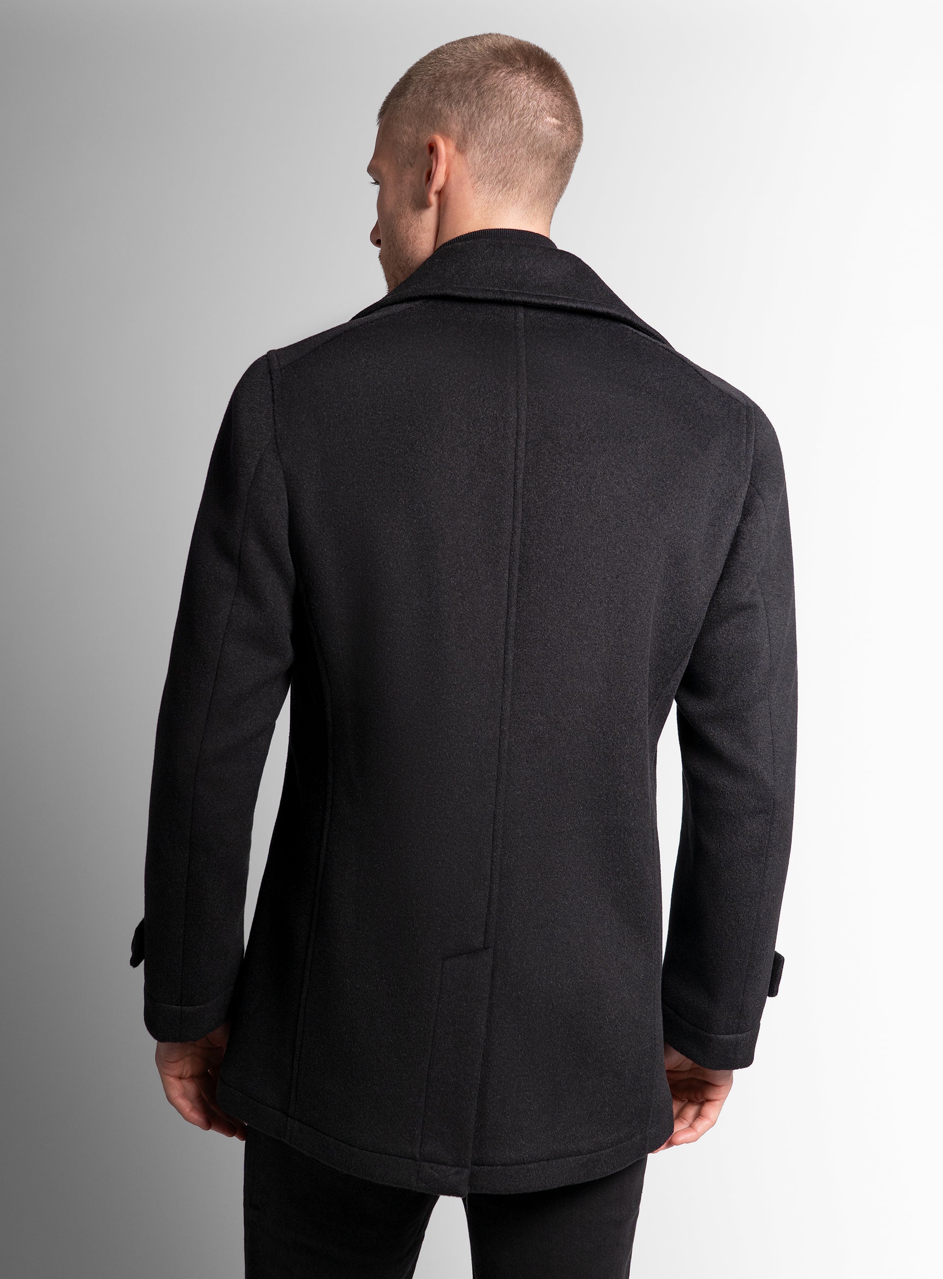 The back of the Bridge Black Peacoat