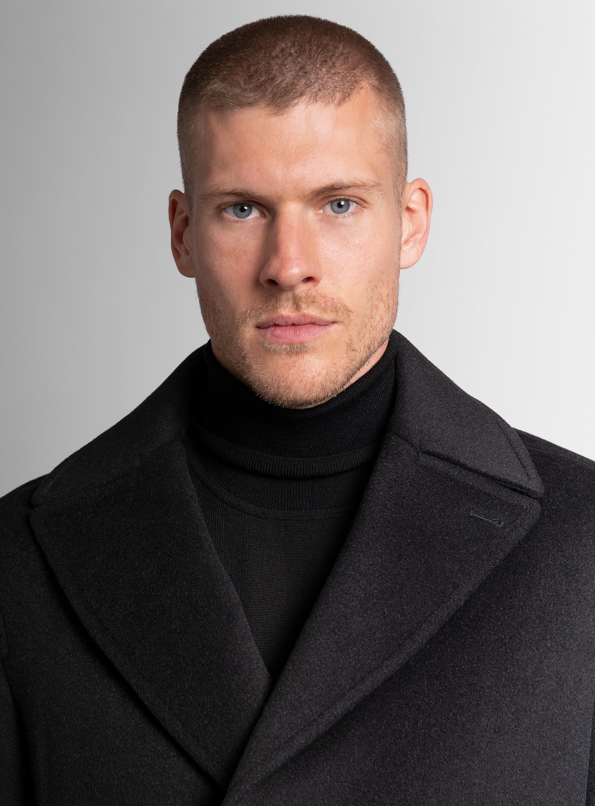 A closer view of the Bridge Black Peacoat
