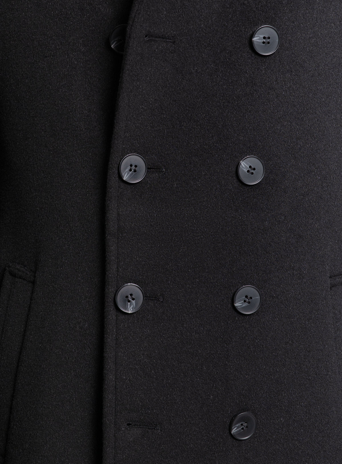 Close-up of the buttons on the Bridge Black Peacoat