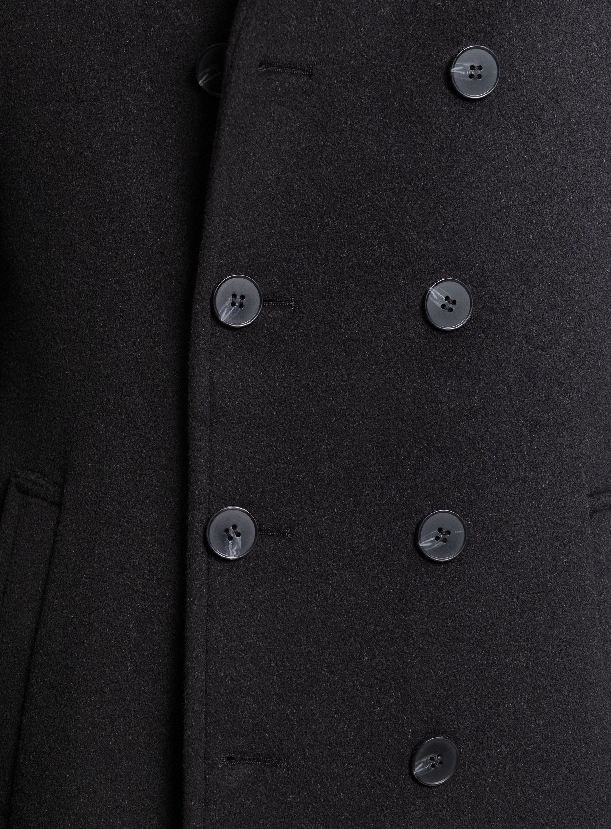Close-up of the buttons on the Bridge Black Peacoat