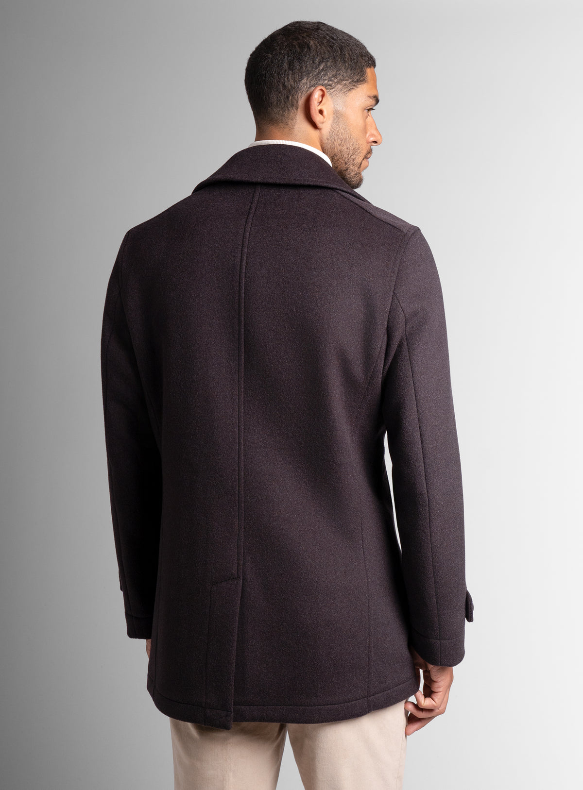 The back of the Bridge Chocolate Brown Peacoat
