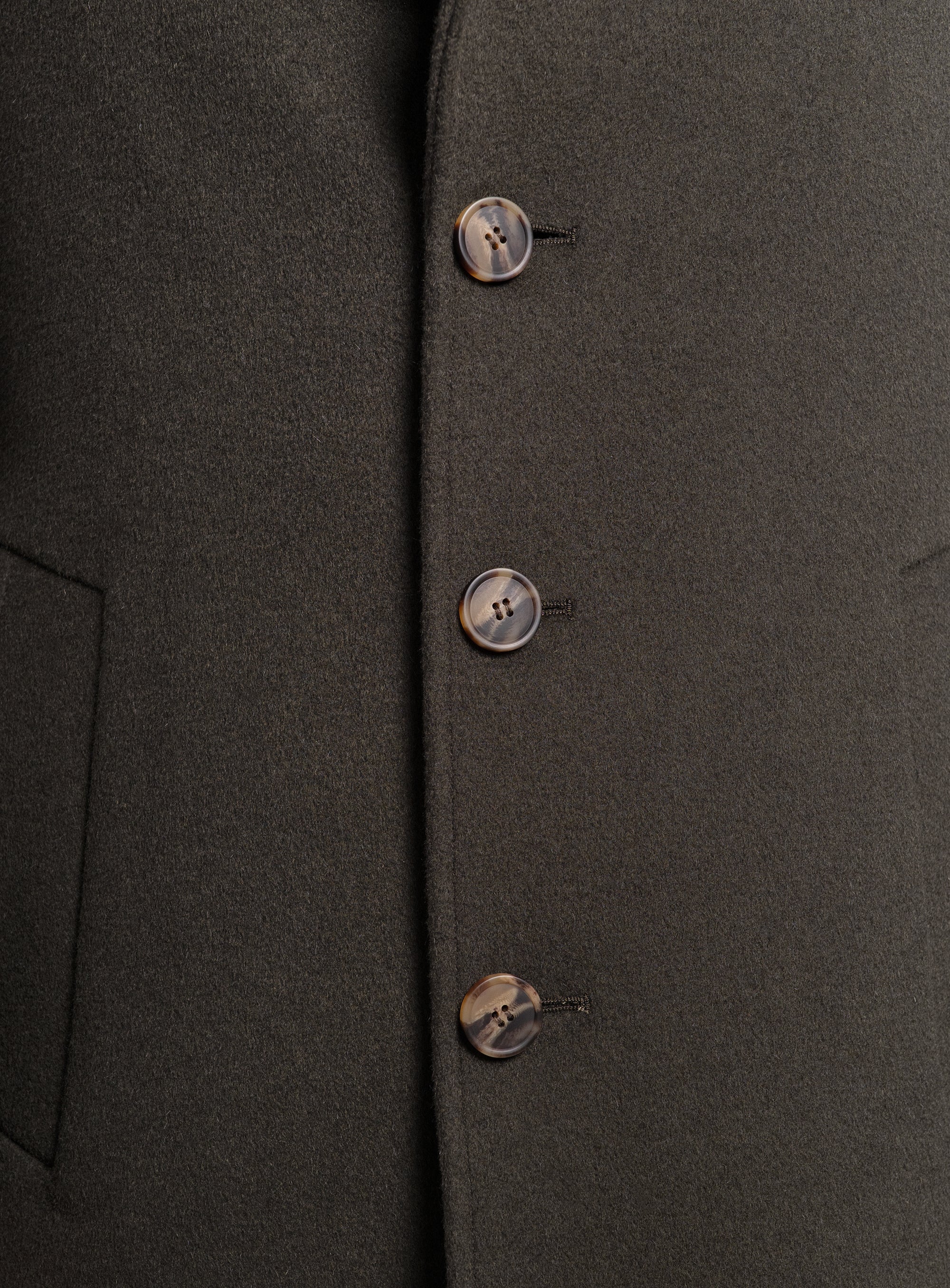The buttons on the Gallio Wool Pile Forest Green Coat