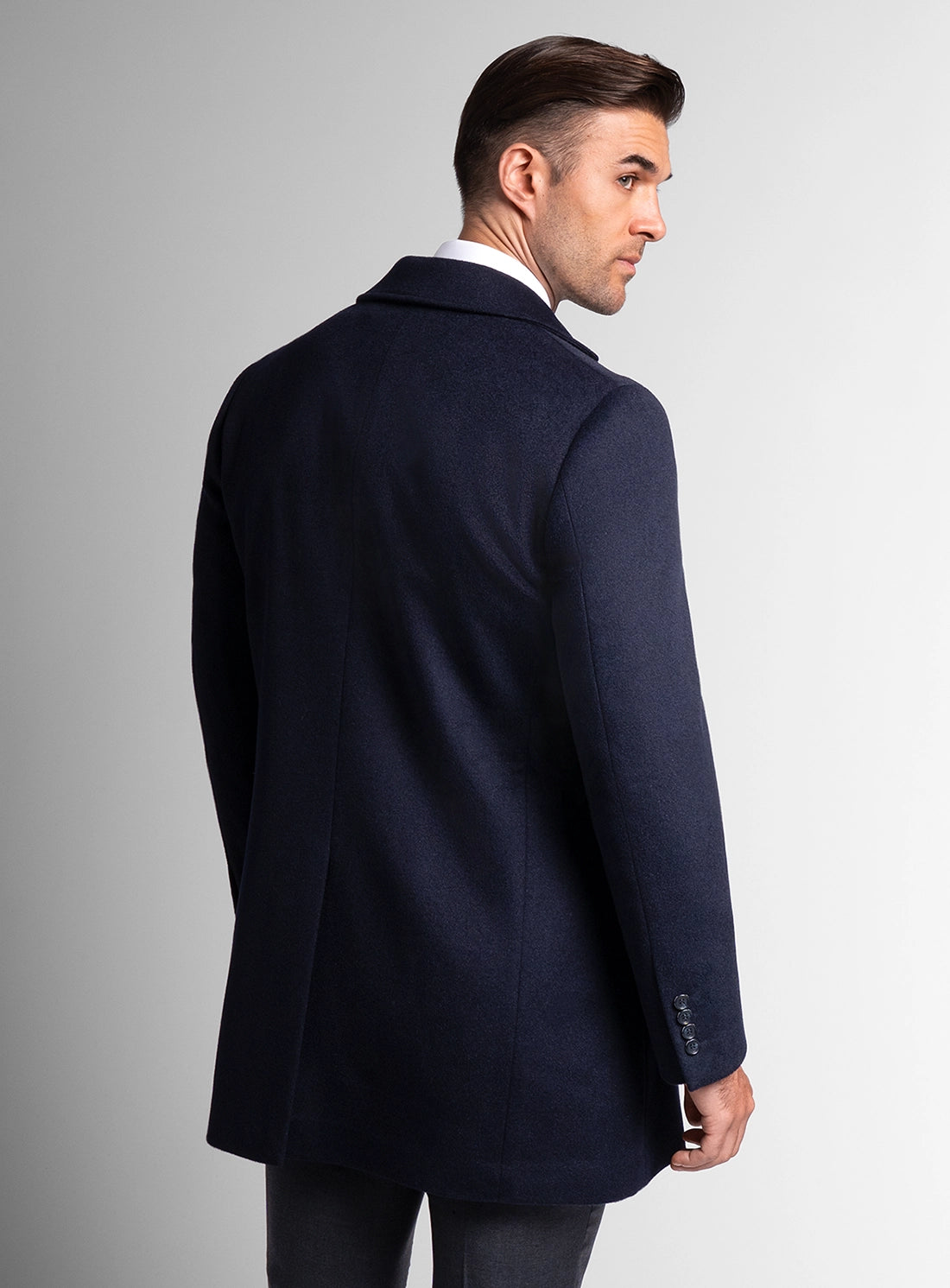 The back of the Signature Wool Pile Navy Blue Coat