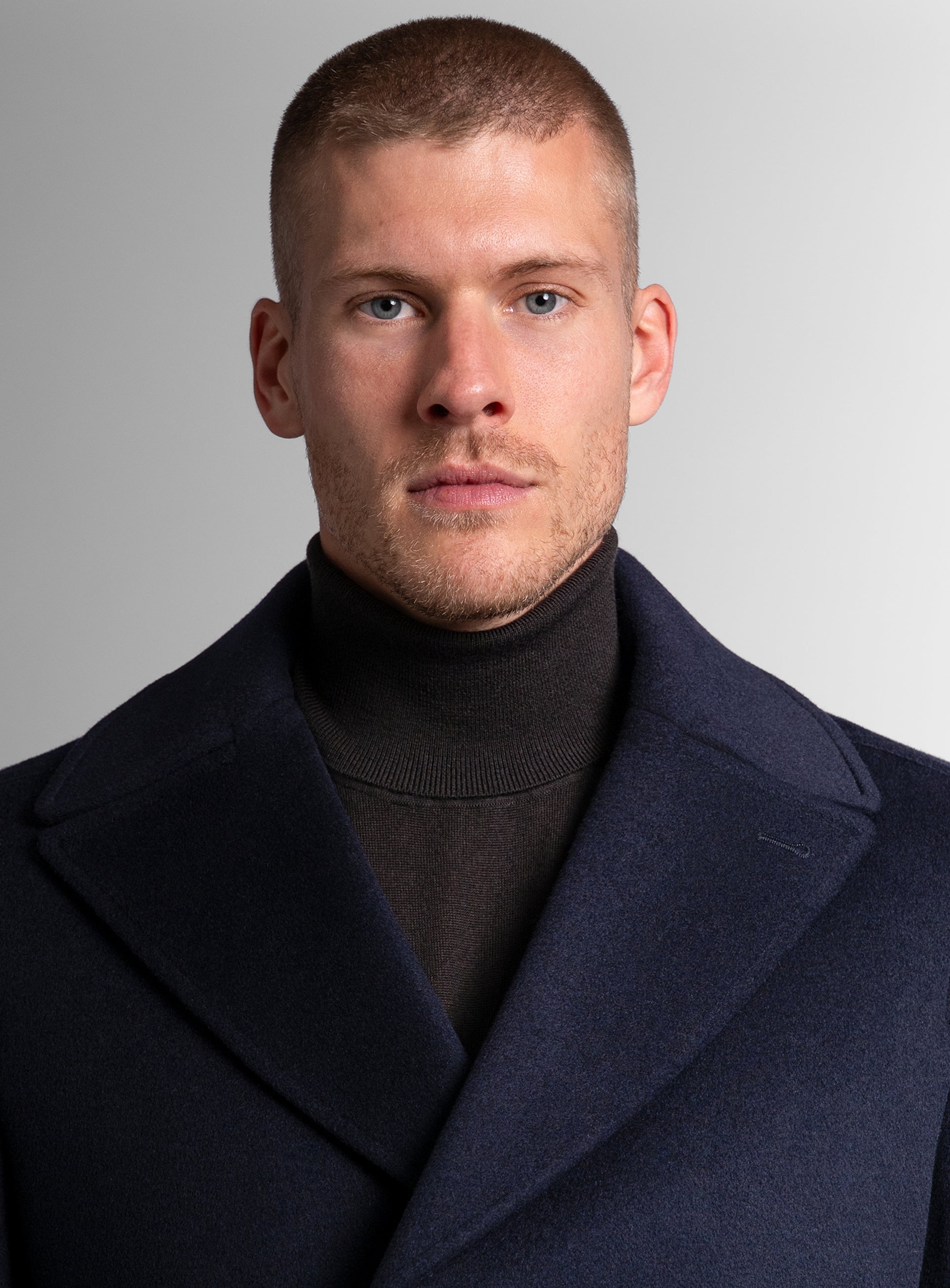 Close-up of the Bridge Navy Blue Peacoat