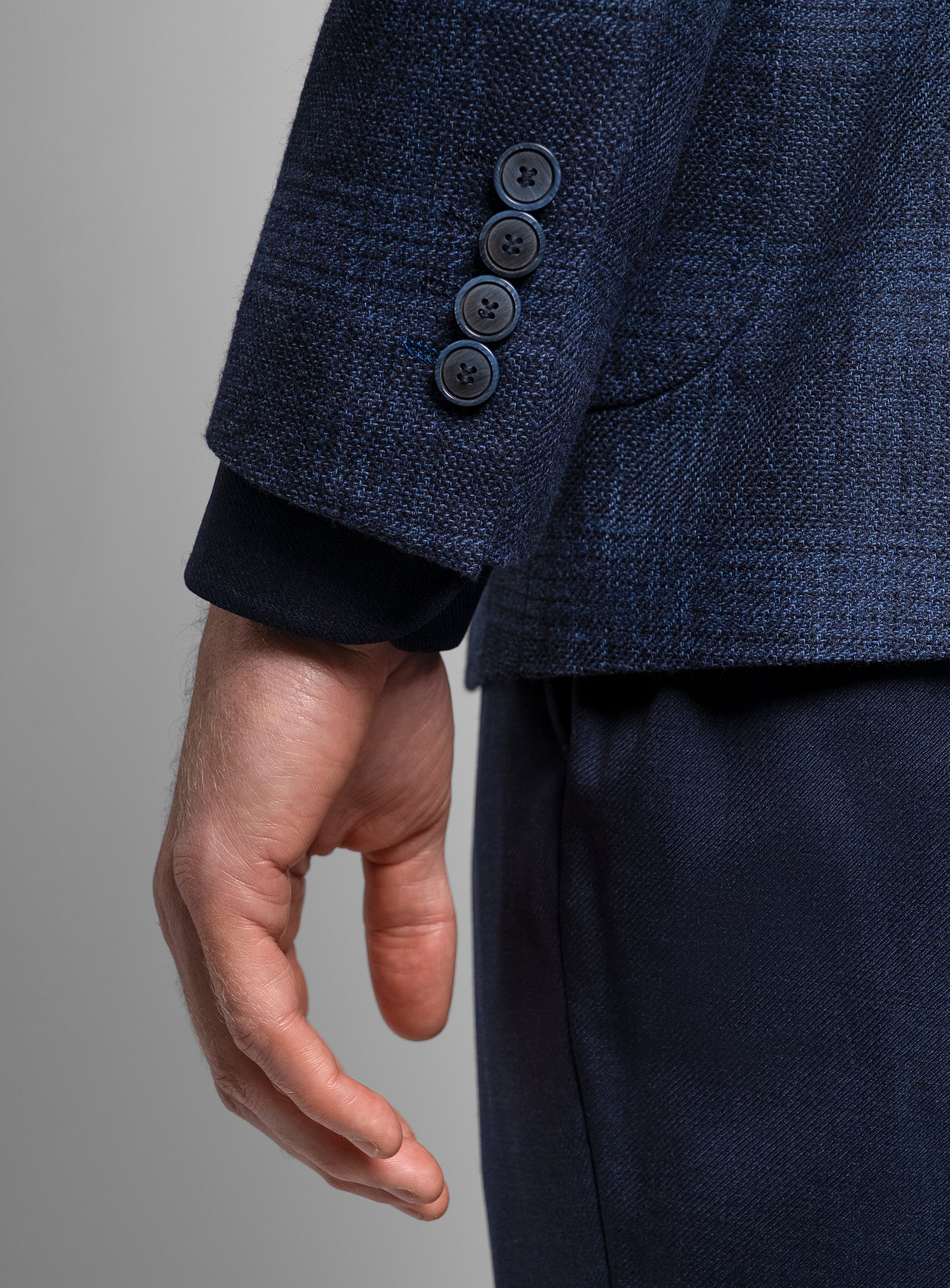 Sleeve of the Luzio Milled Plaid Navy Jacket