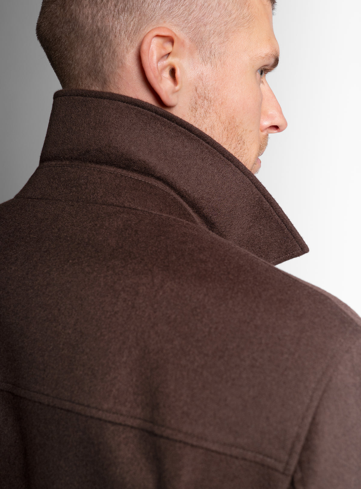 Close-up of the back of the Orlando Chocolate Brown Jacket