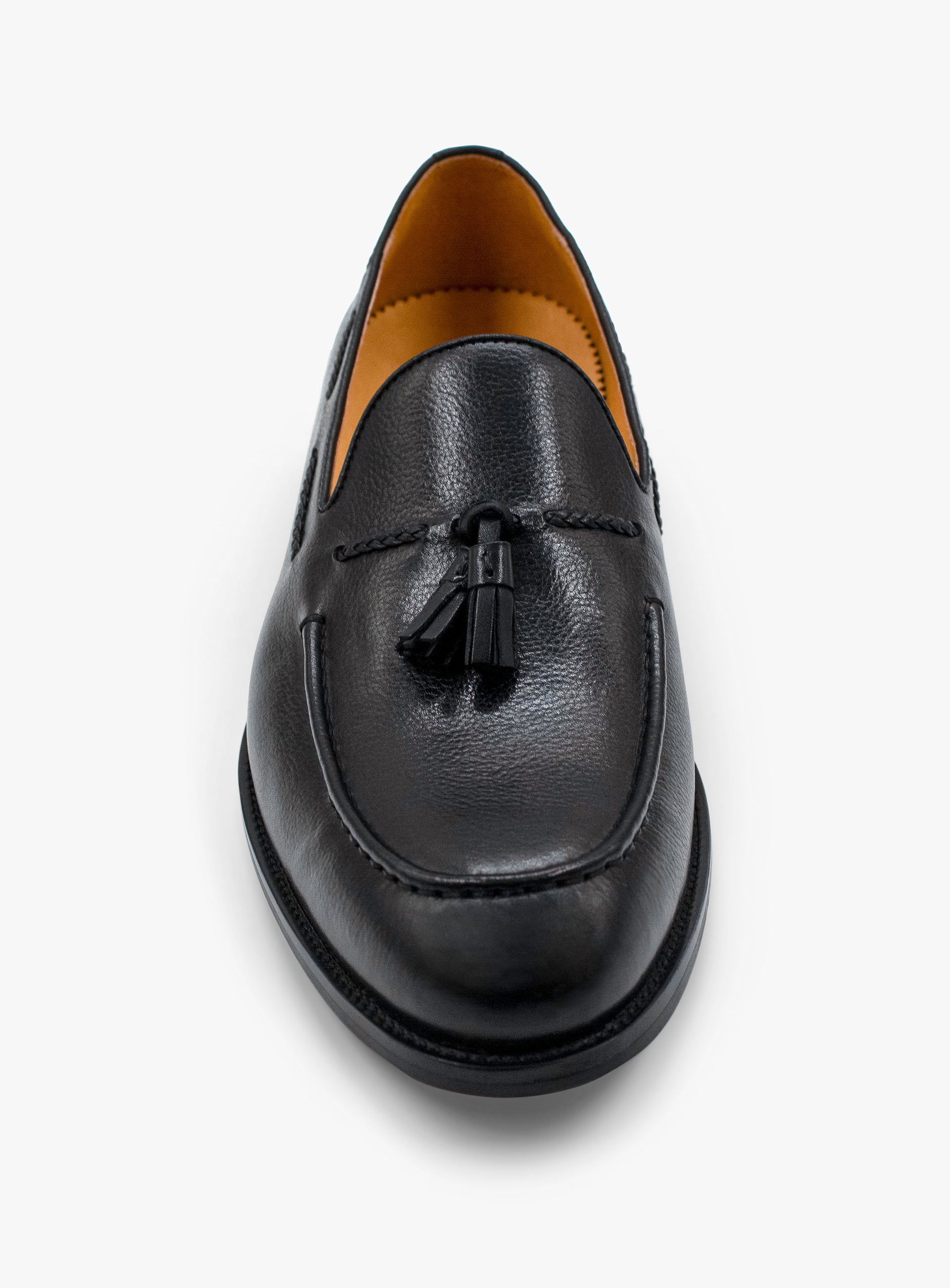 A front view of the Verdi Tassel Black Loafer