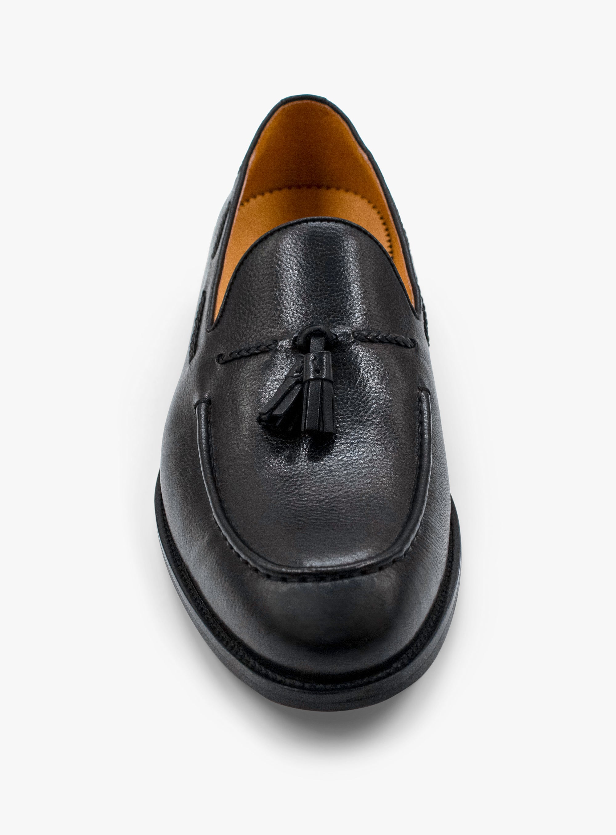 A front view of the Verdi Tassel Black Loafer