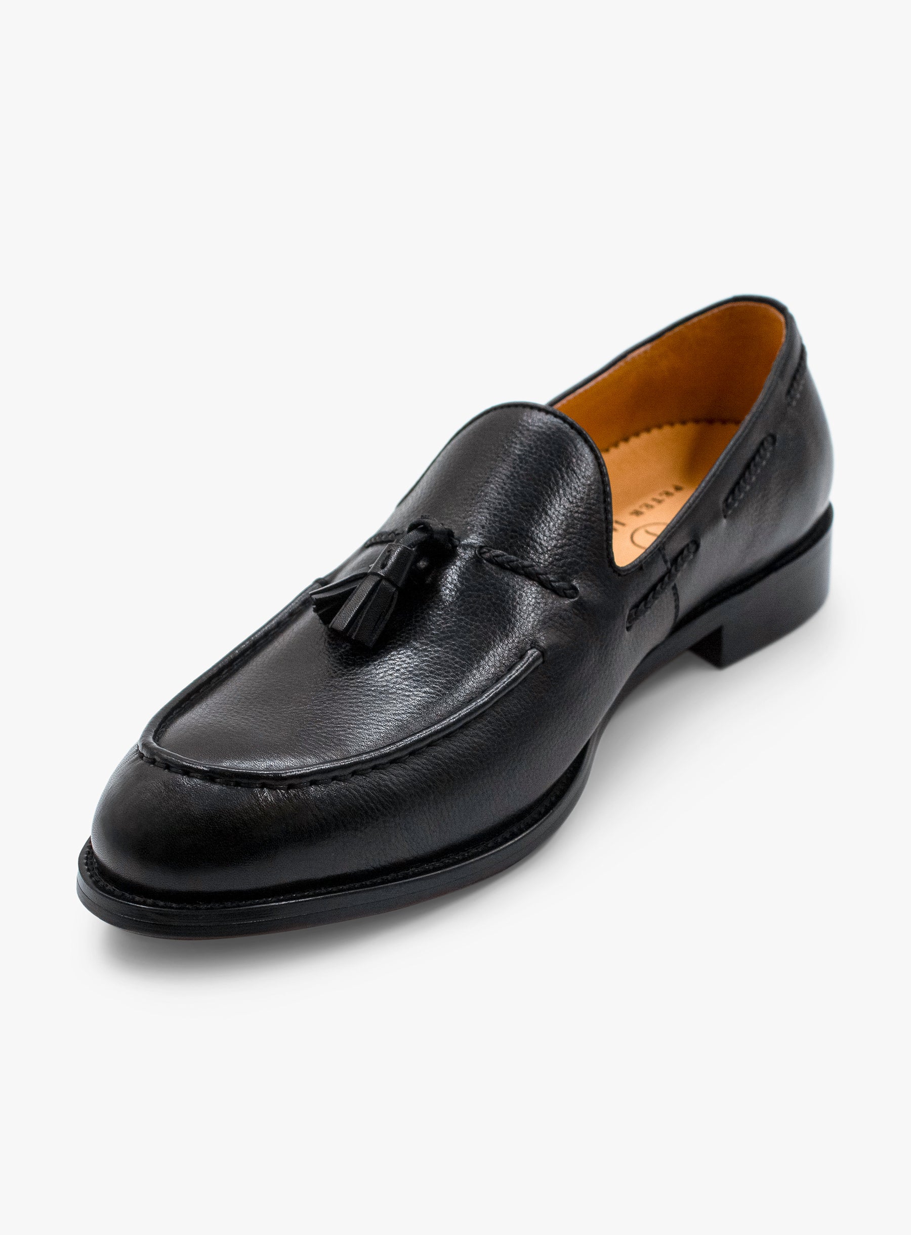 The front of the Verdi Tassel Black Loafer