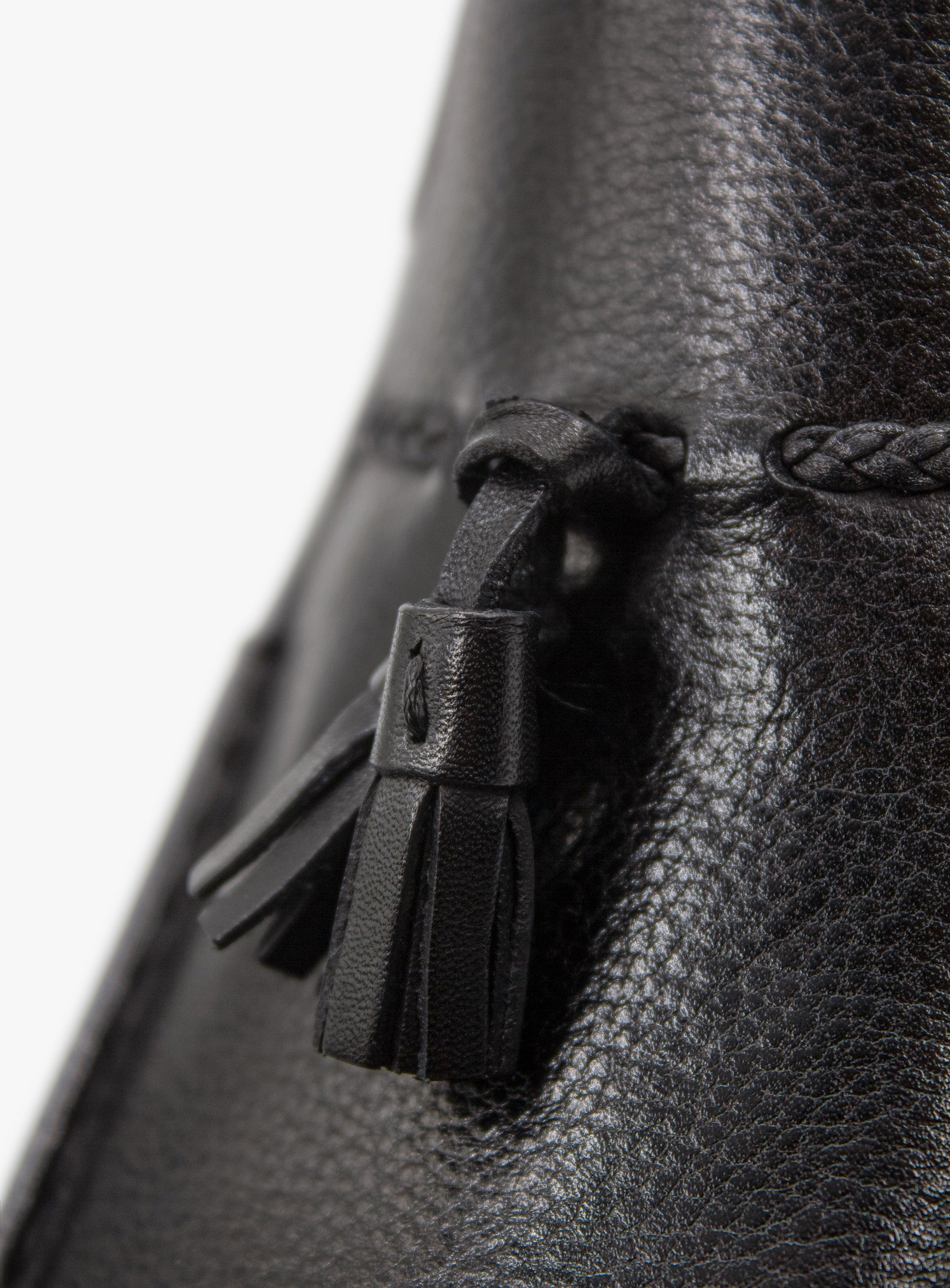 Close-up of the Verdi Tassel Black Loafer