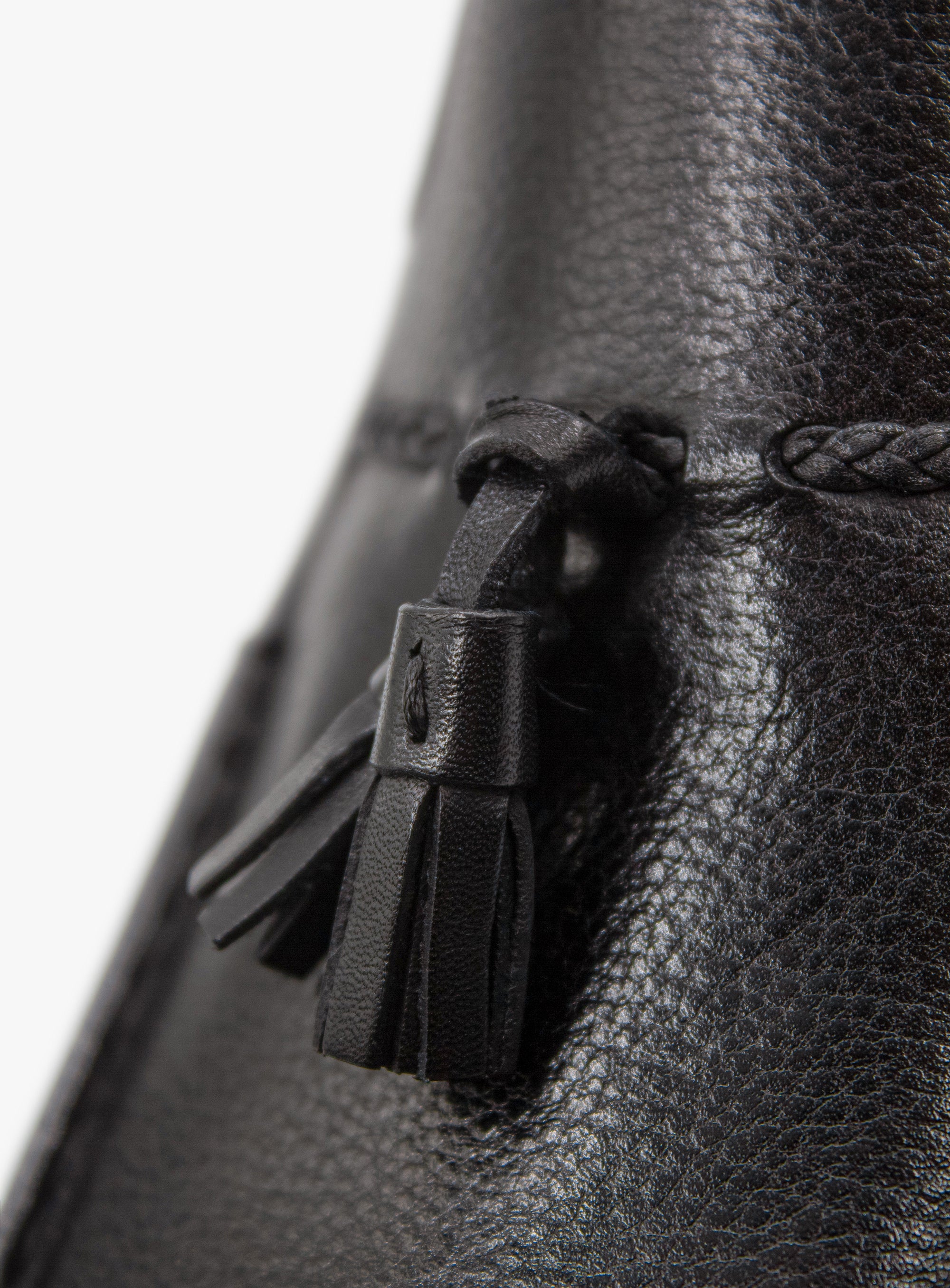 Close-up of the Verdi Tassel Black Loafer