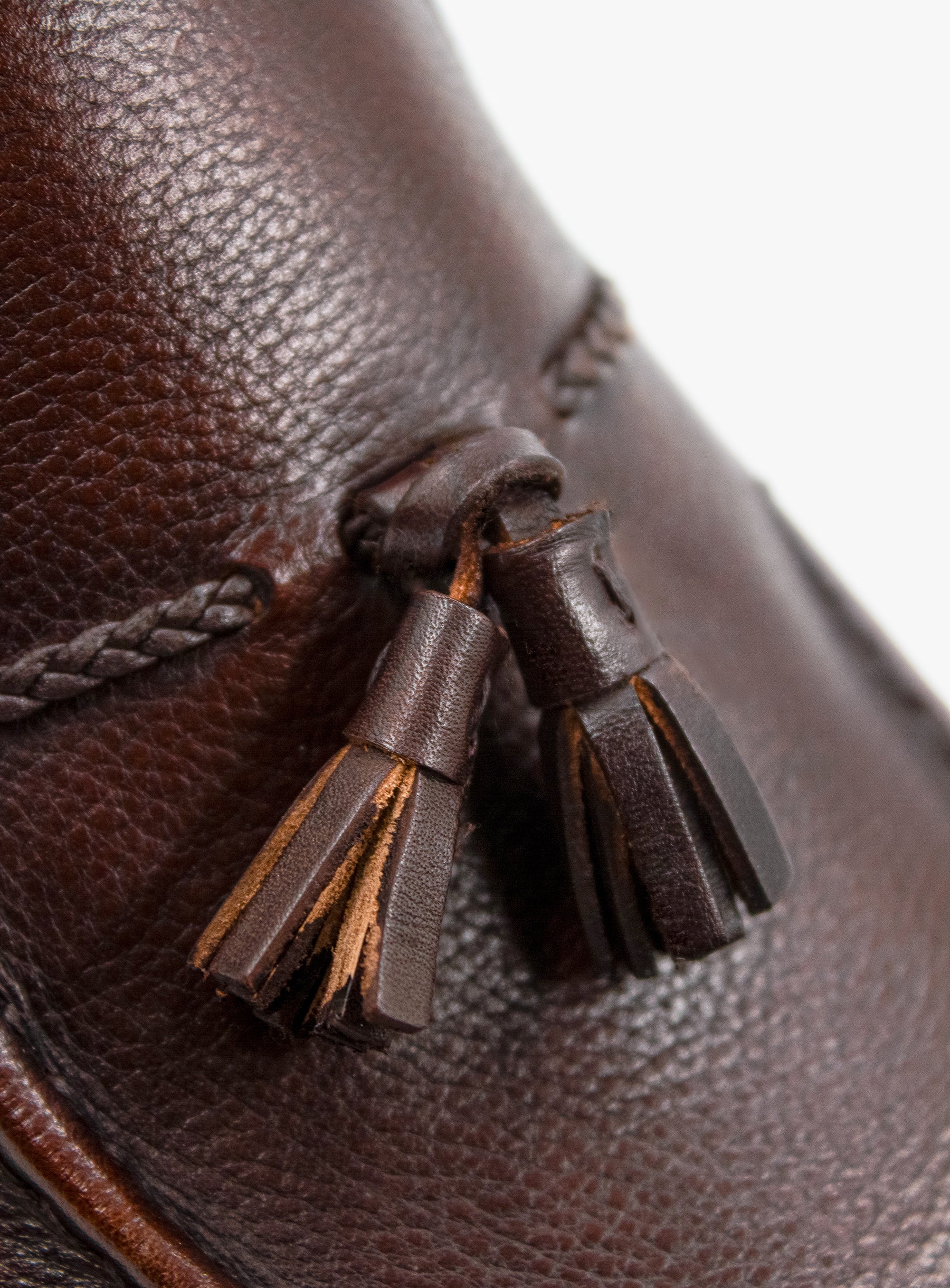 Close-up of the leather on the Verdi Tassel Brown Loafer