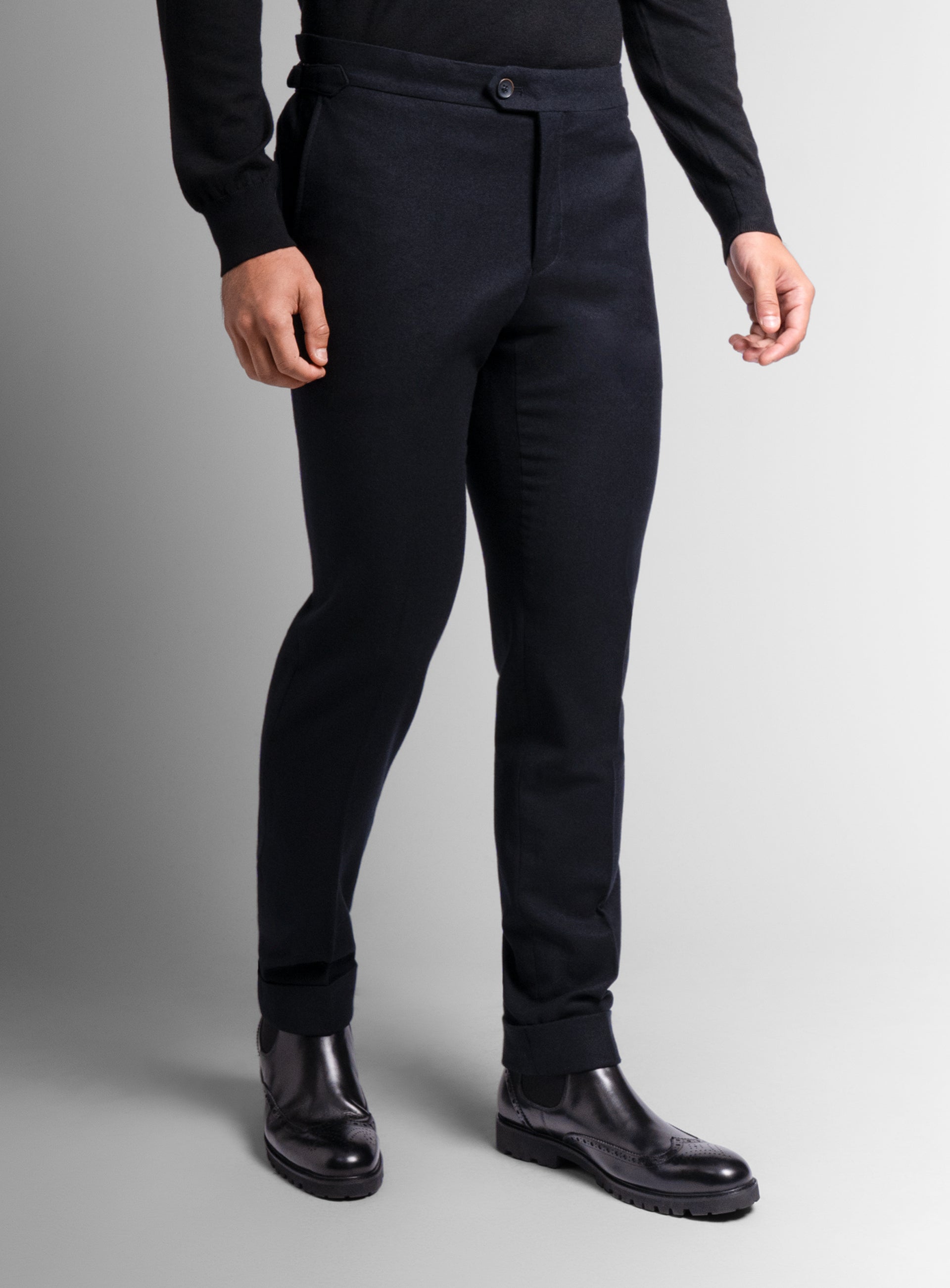 The Argenta Black Wool Flannel Trousers