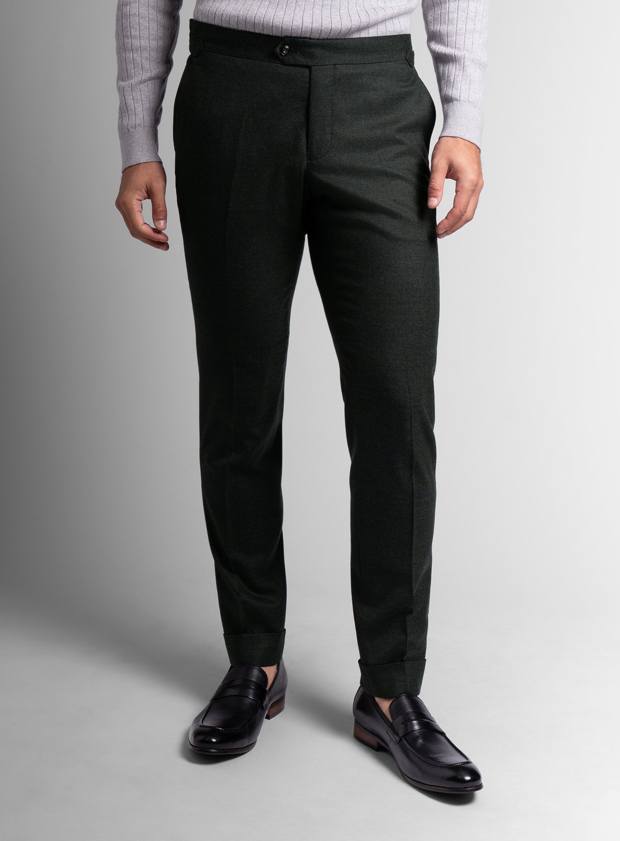 Argenta Olive Wool Flannel Trousers