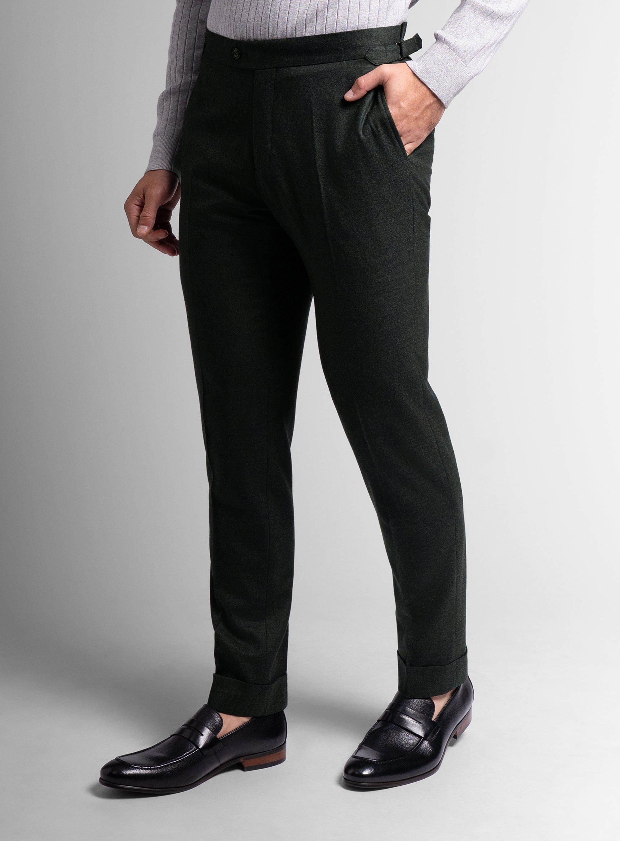 Argenta Olive Wool Flannel Trousers