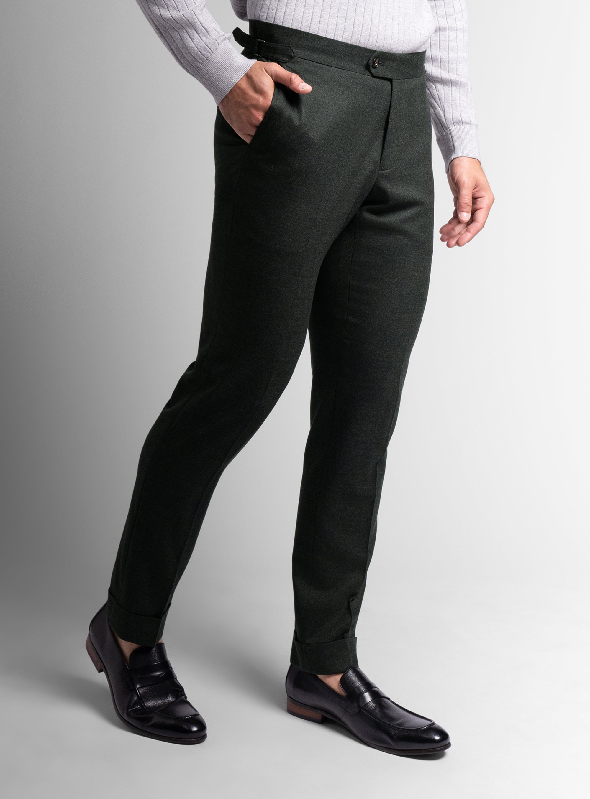 Argenta Olive Wool Flannel Trousers