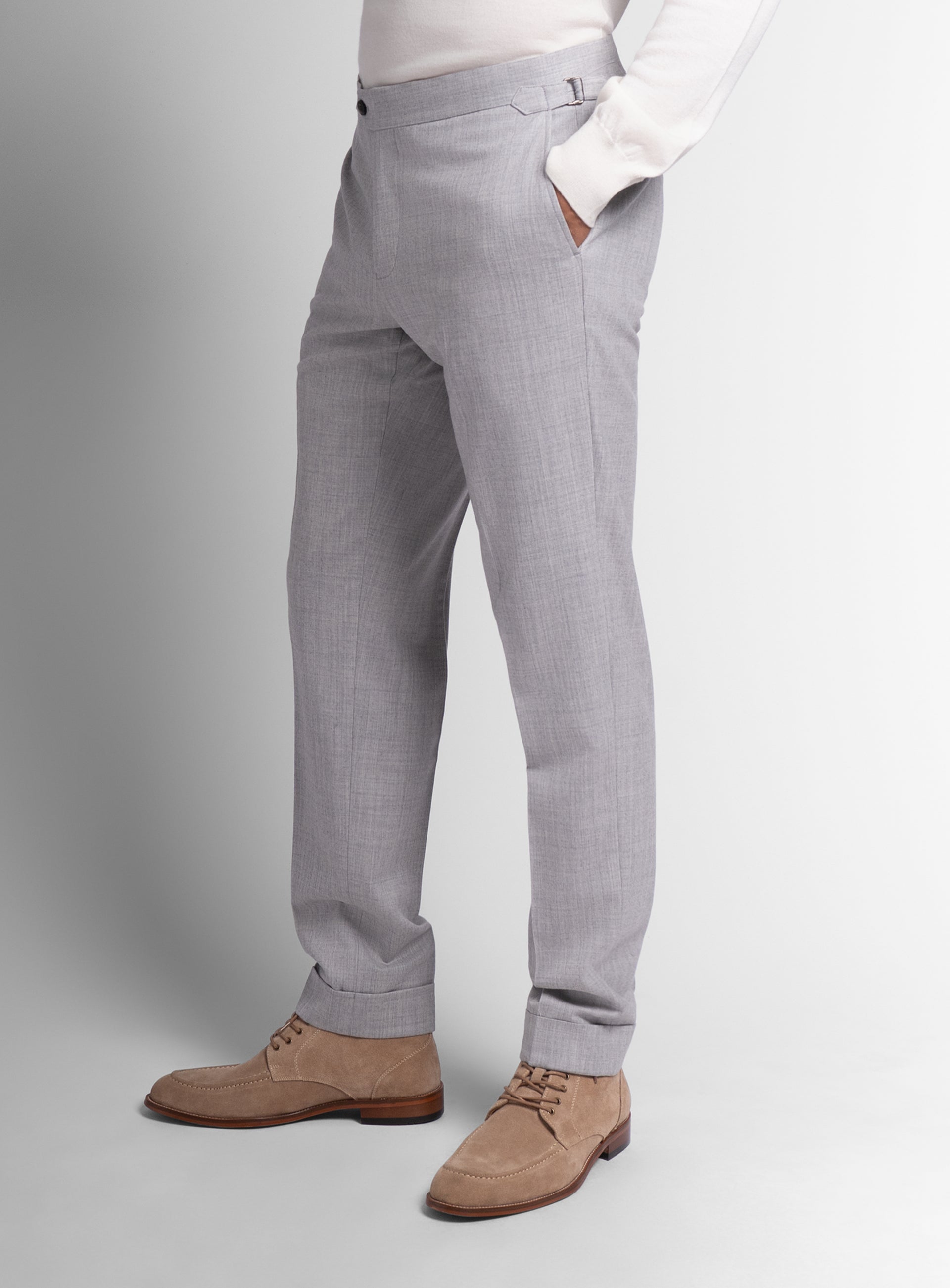 The side of the Argenta Silver Grey Wool Flannel Trousers