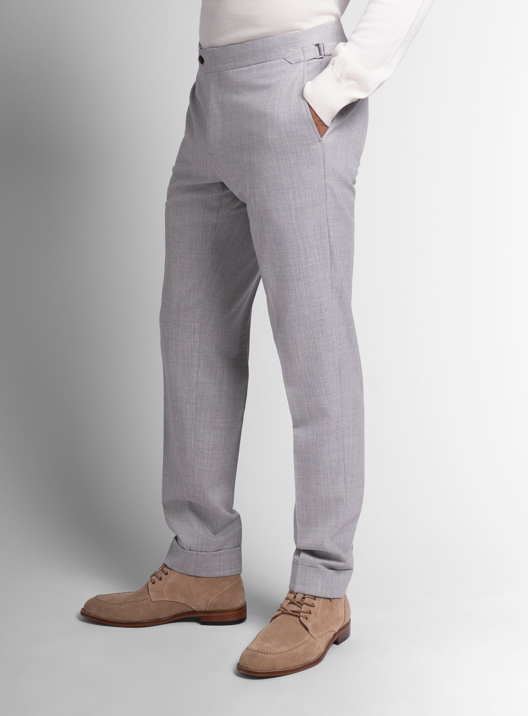 The side of the Argenta Silver Grey Wool Flannel Trousers