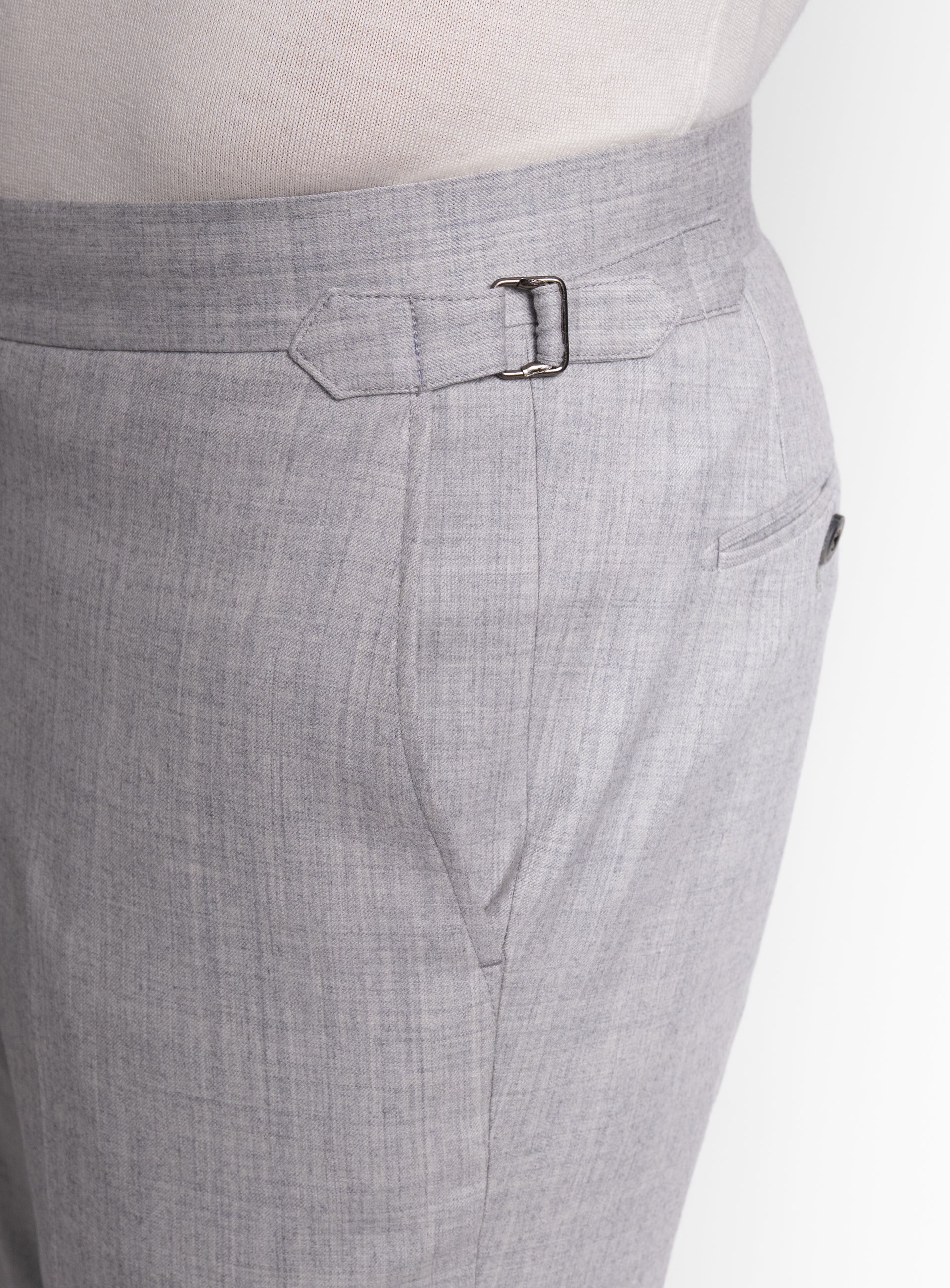 Side-adjusters on the Argenta Silver Grey Wool Flannel Trousers