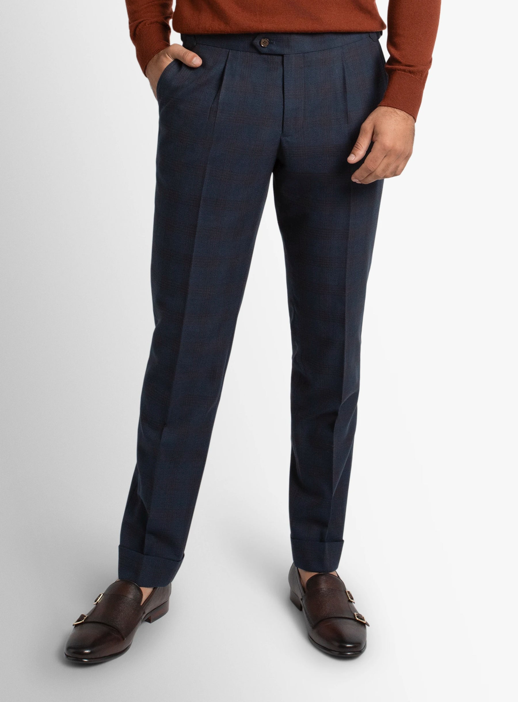 Sienna Plaid Navy Trousers
