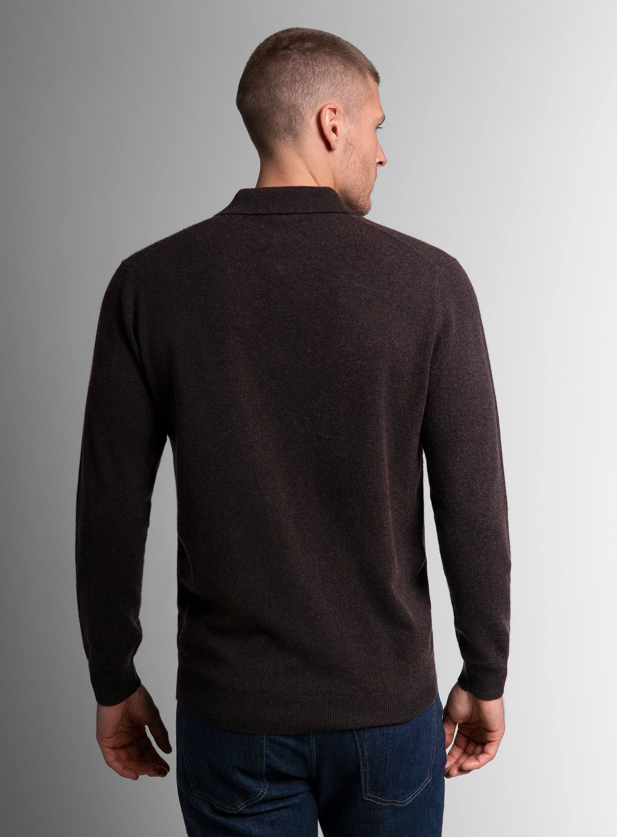 Wool/Cashmere Long Sleeve Chocolate Polo Knit