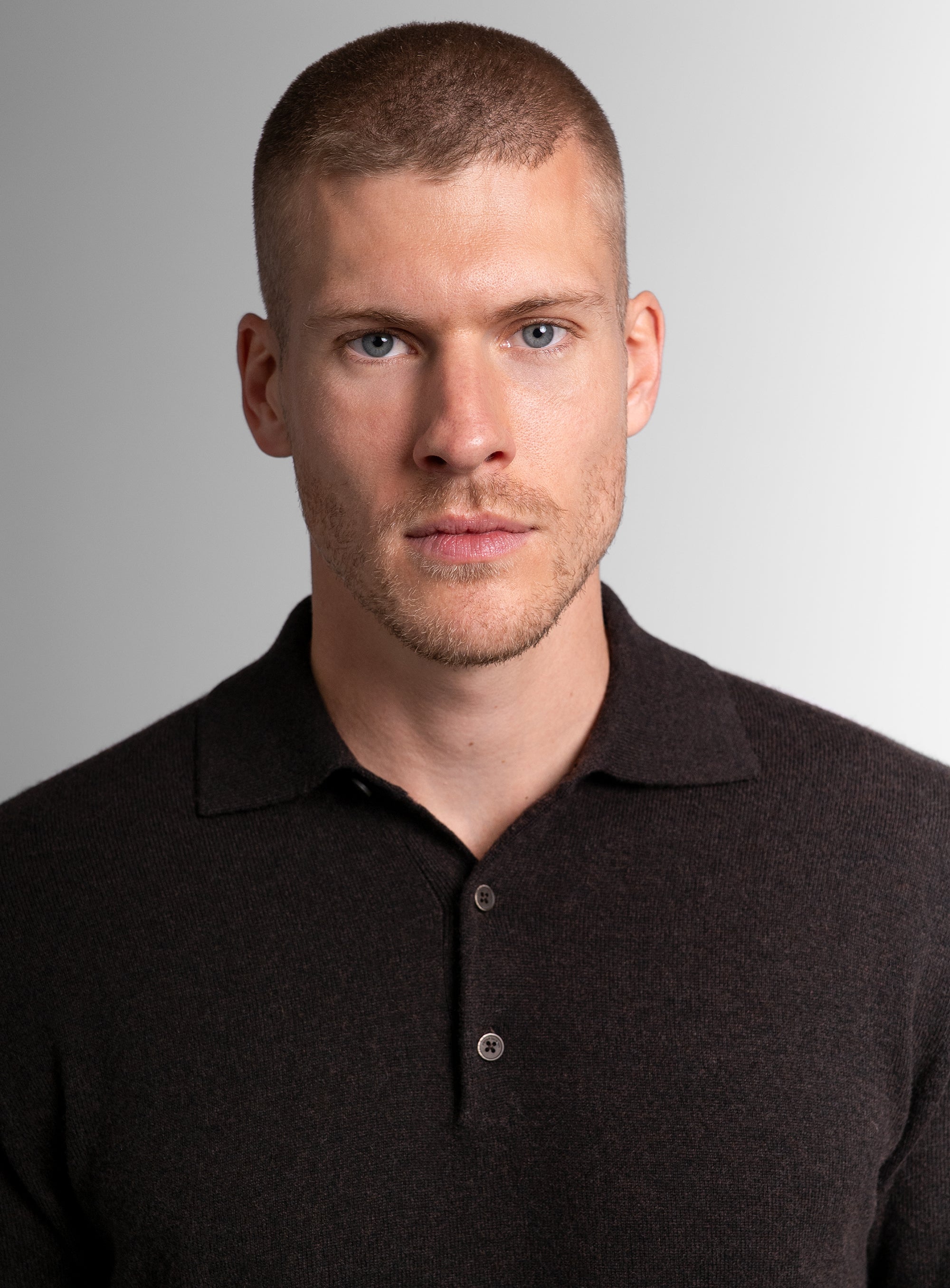 Wool/Cashmere Long Sleeve Chocolate Polo Knit