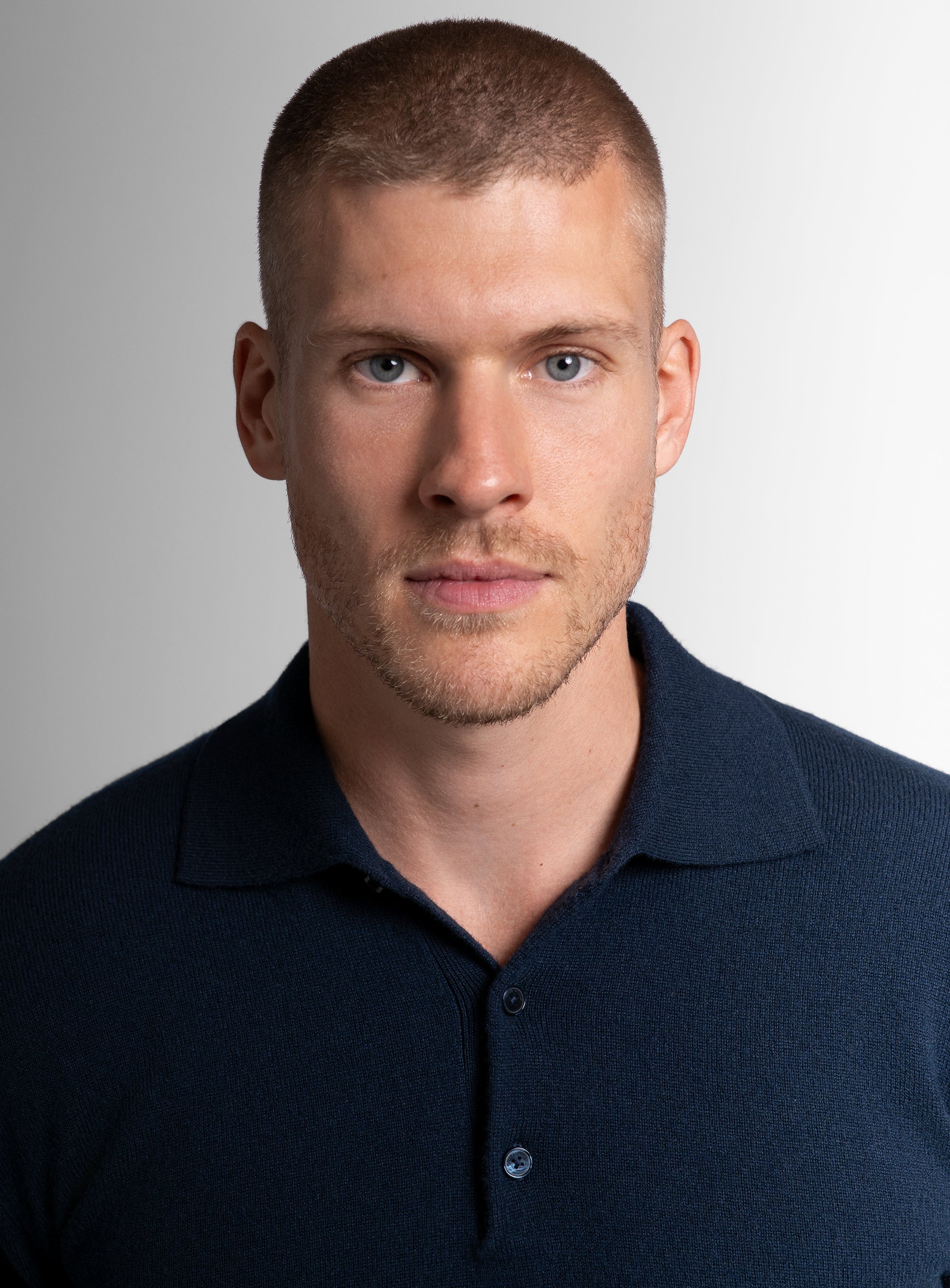 Wool/Cashmere Long Sleeve Navy Polo Knit