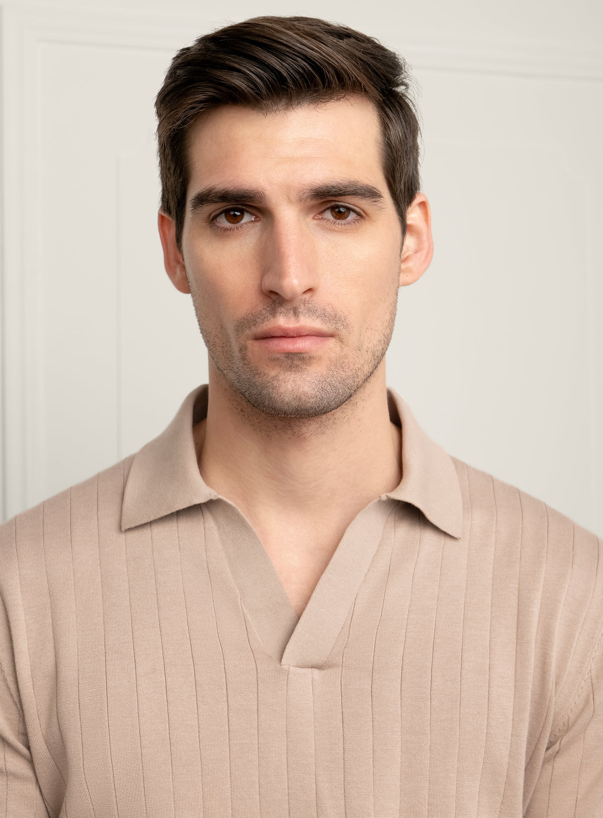 Gaspar Ribbed Taupe Brown Polo Shirt