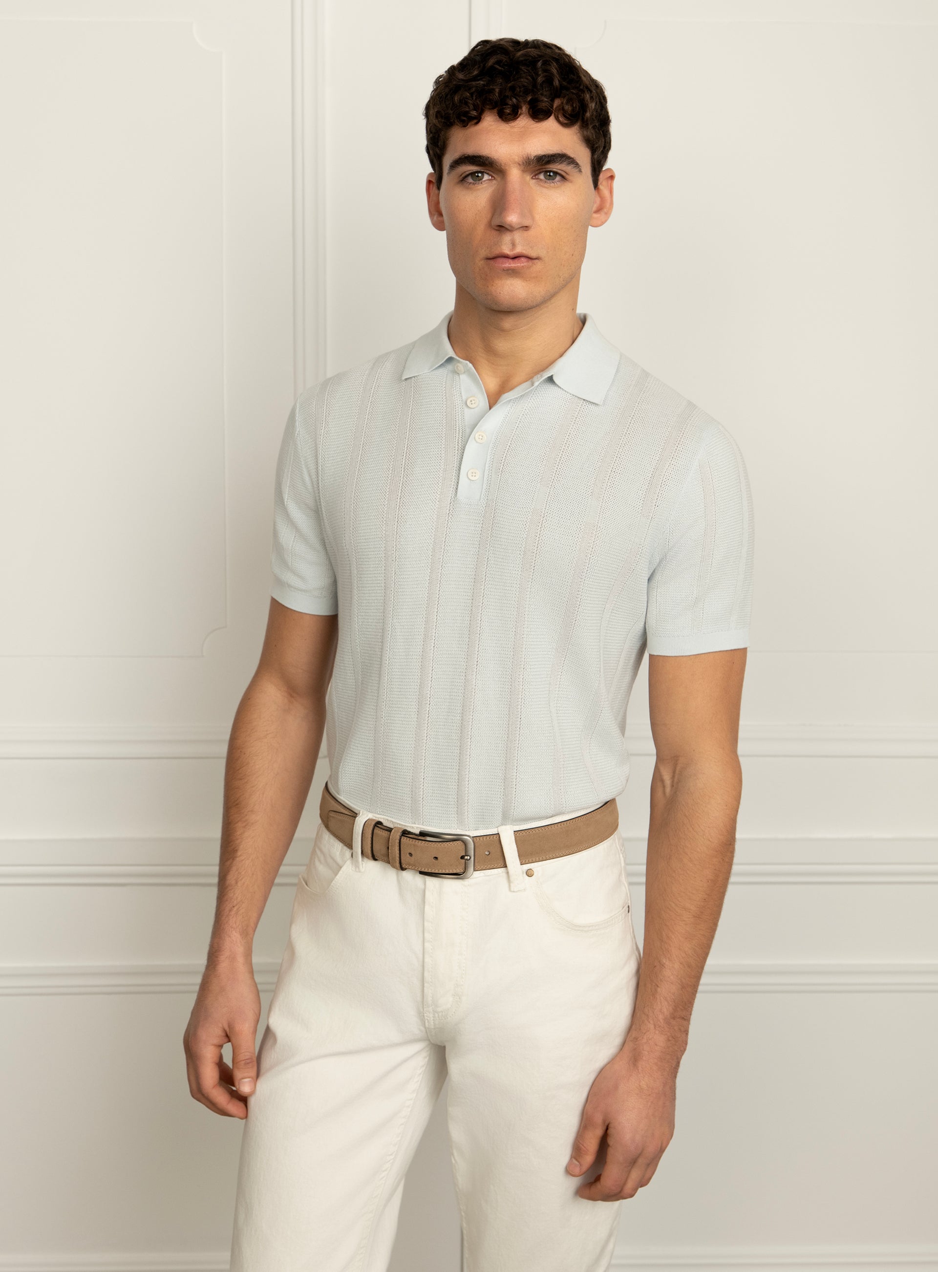 Cavazza Stripe Sky Blue Knit Polo Shirt