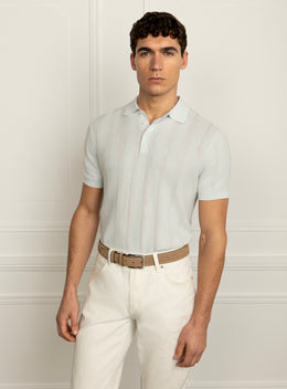 Cavazza Stripe Sky Blue Knit Polo Shirt