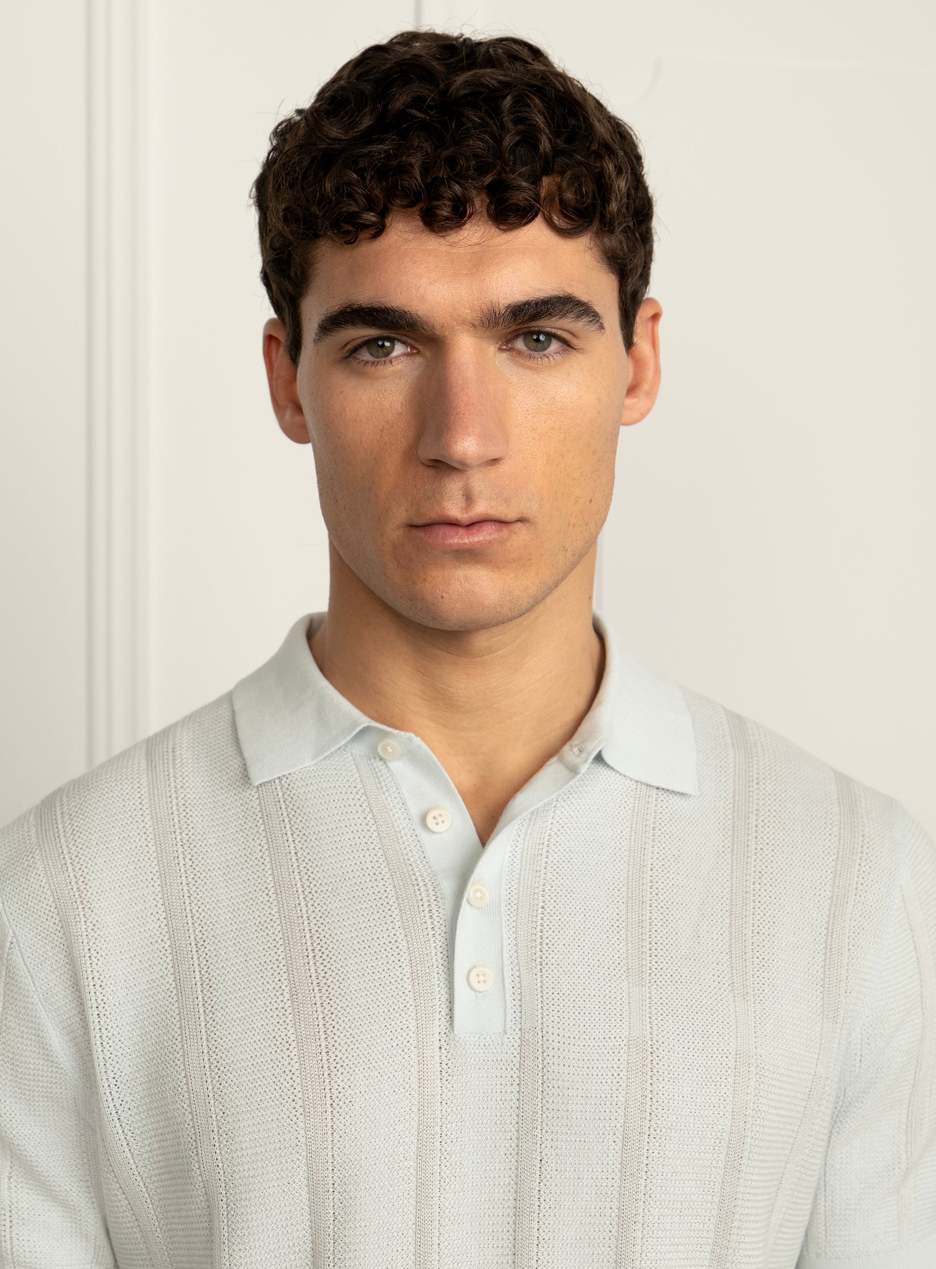 Cavazza Stripe Sky Blue Knit Polo Shirt