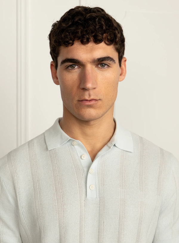 Cavazza Stripe Sky Blue Knit Polo Shirt