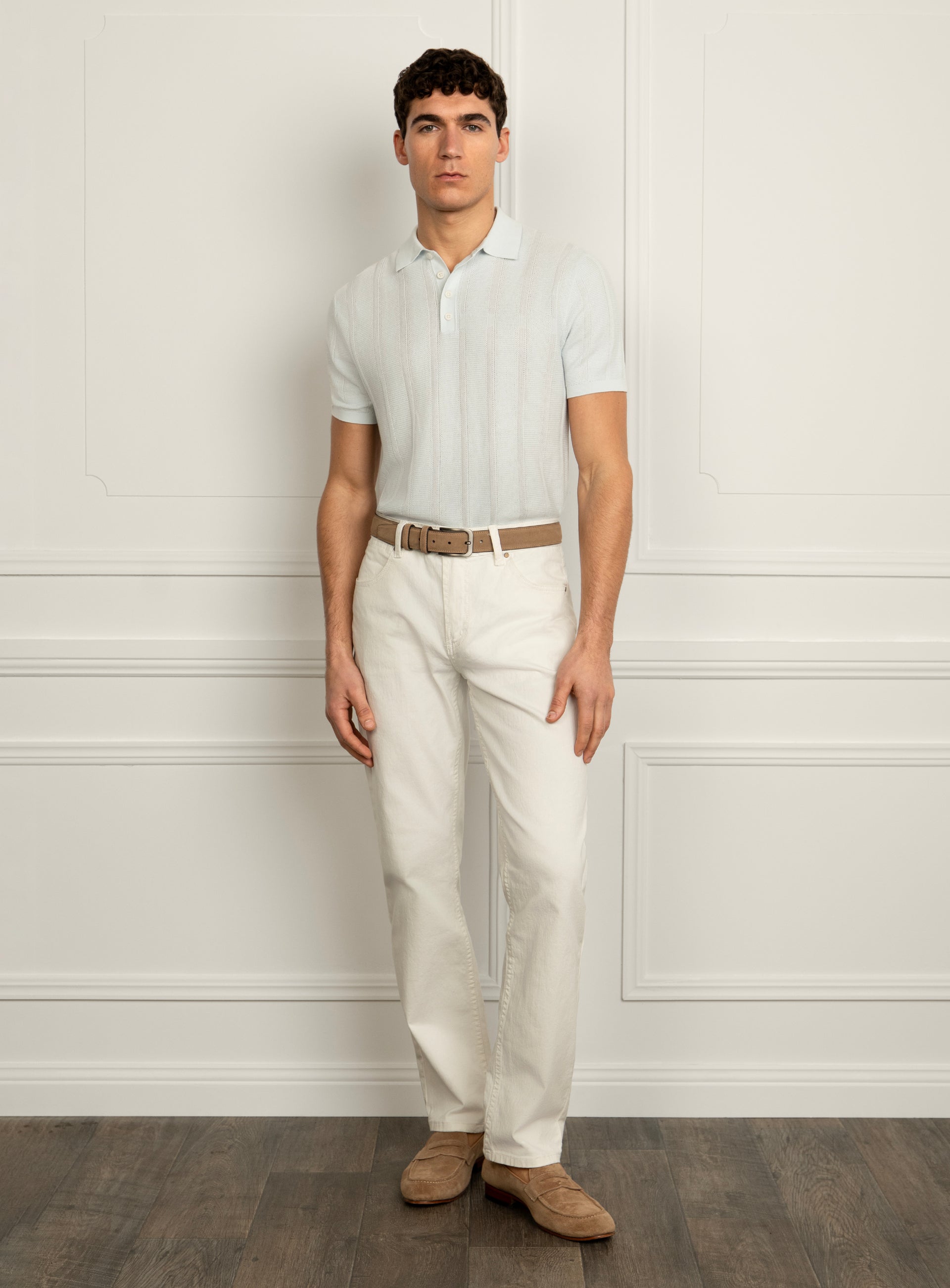 Cavazza Stripe Sky Blue Knit Polo Shirt