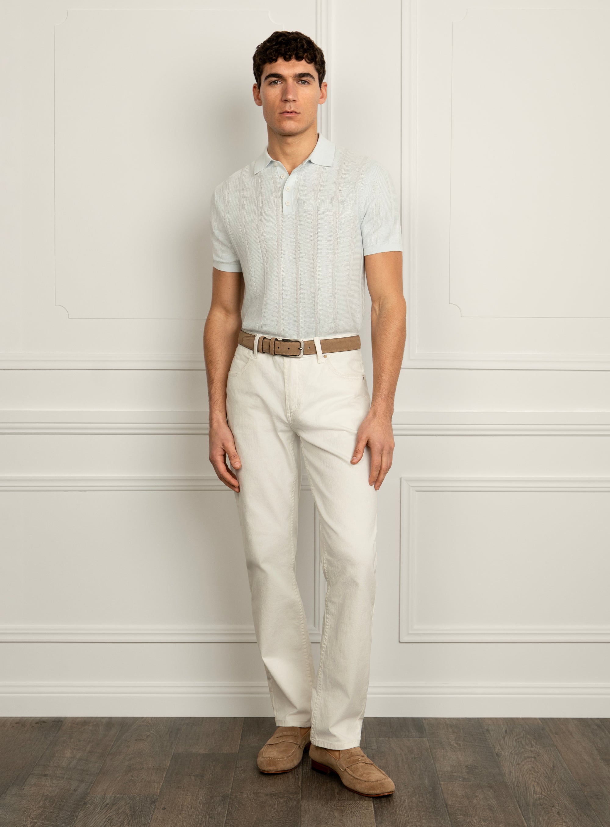 Cavazza Stripe Sky Blue Knit Polo Shirt