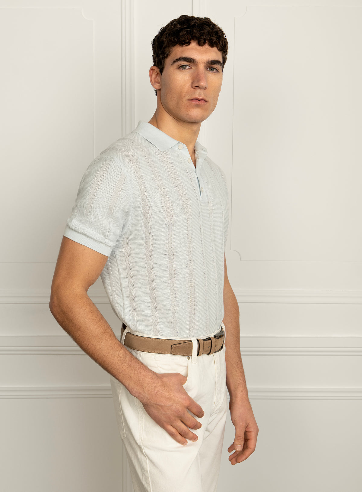 Cavazza Stripe Sky Blue Knit Polo Shirt