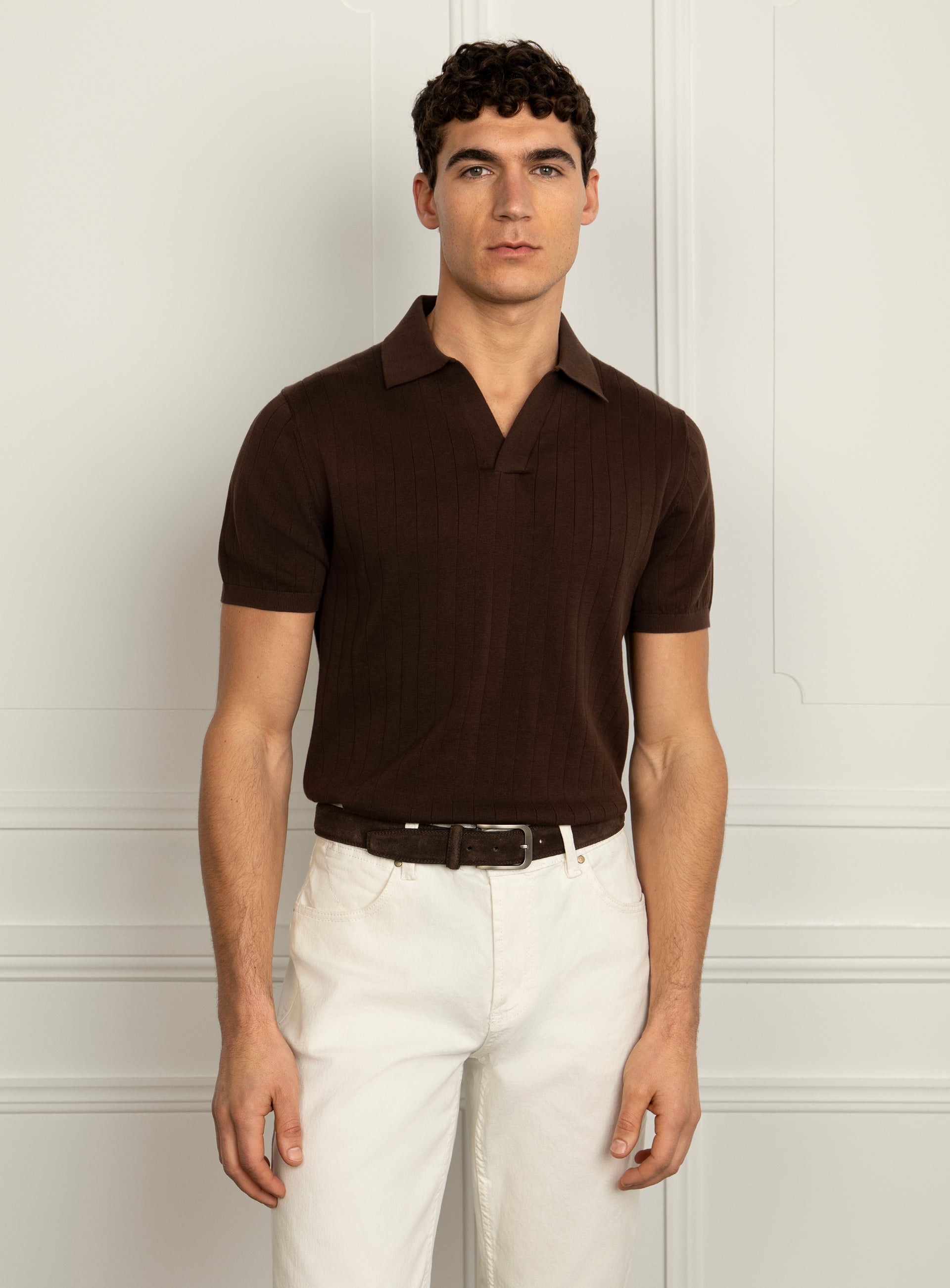 Gaspar Ribbed Brown Polo Shirt