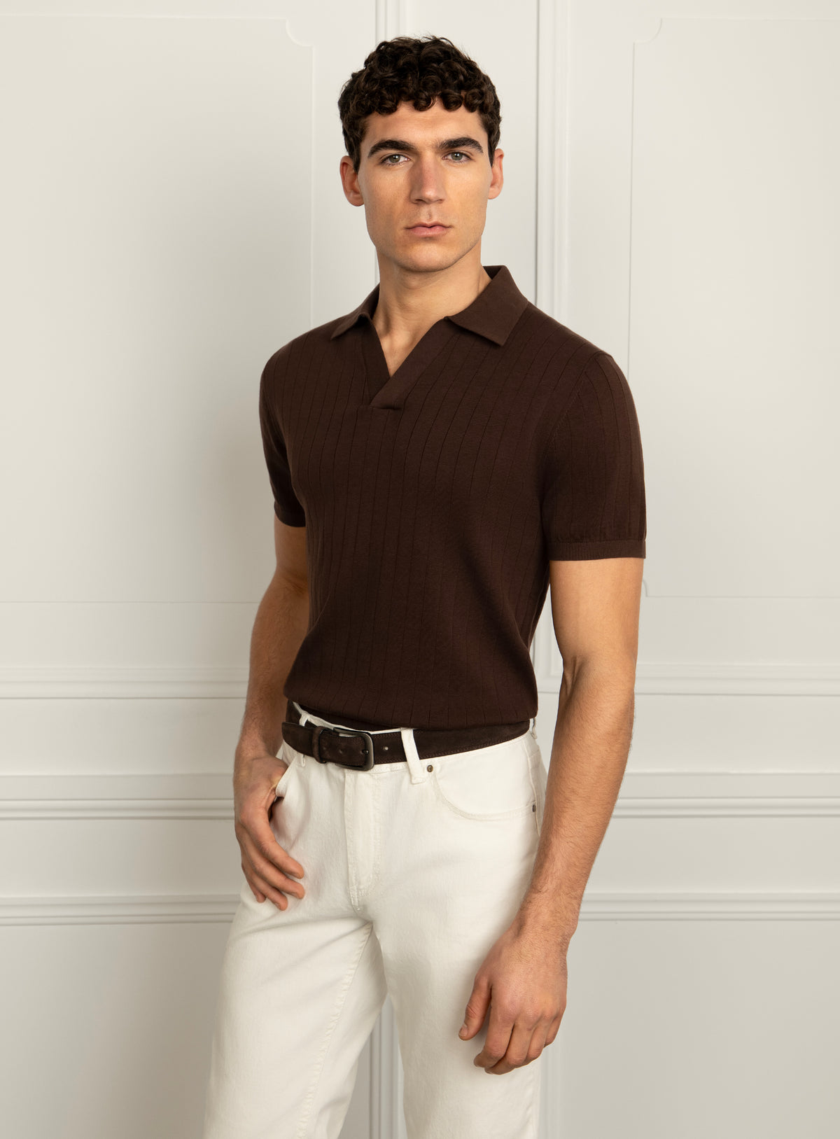 Gaspar Ribbed Brown Polo Shirt