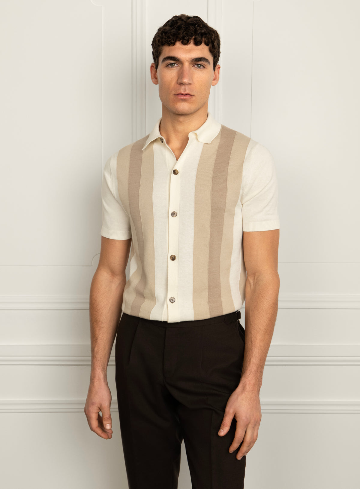 Filippo Striped Taupe Polo Shirt