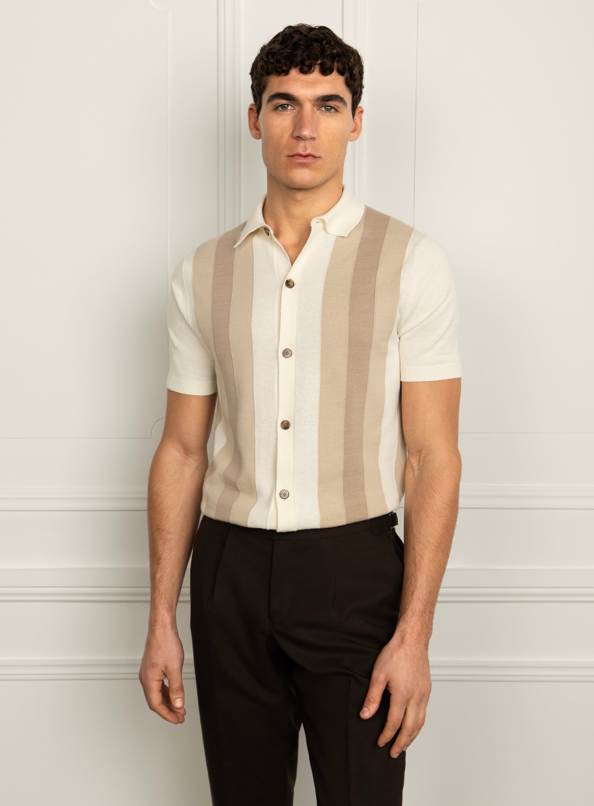 Filippo Striped Taupe Polo Shirt