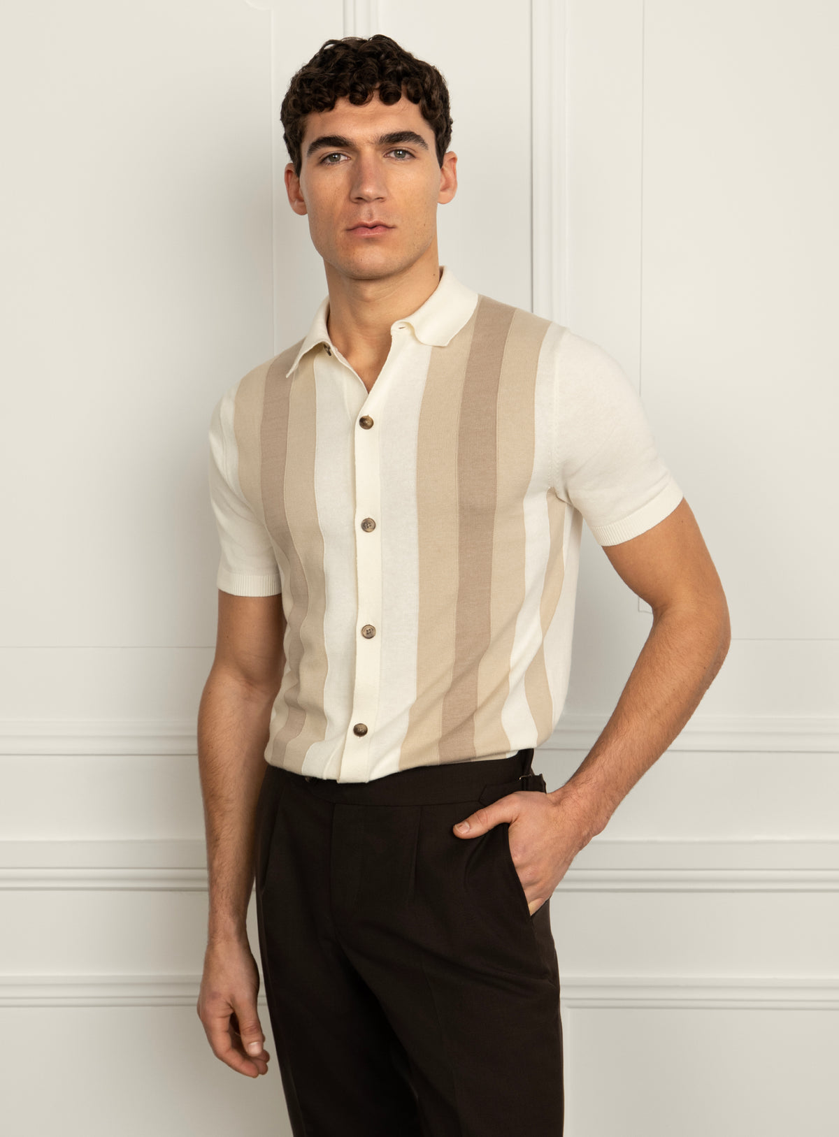 Filippo Striped Taupe Polo Shirt