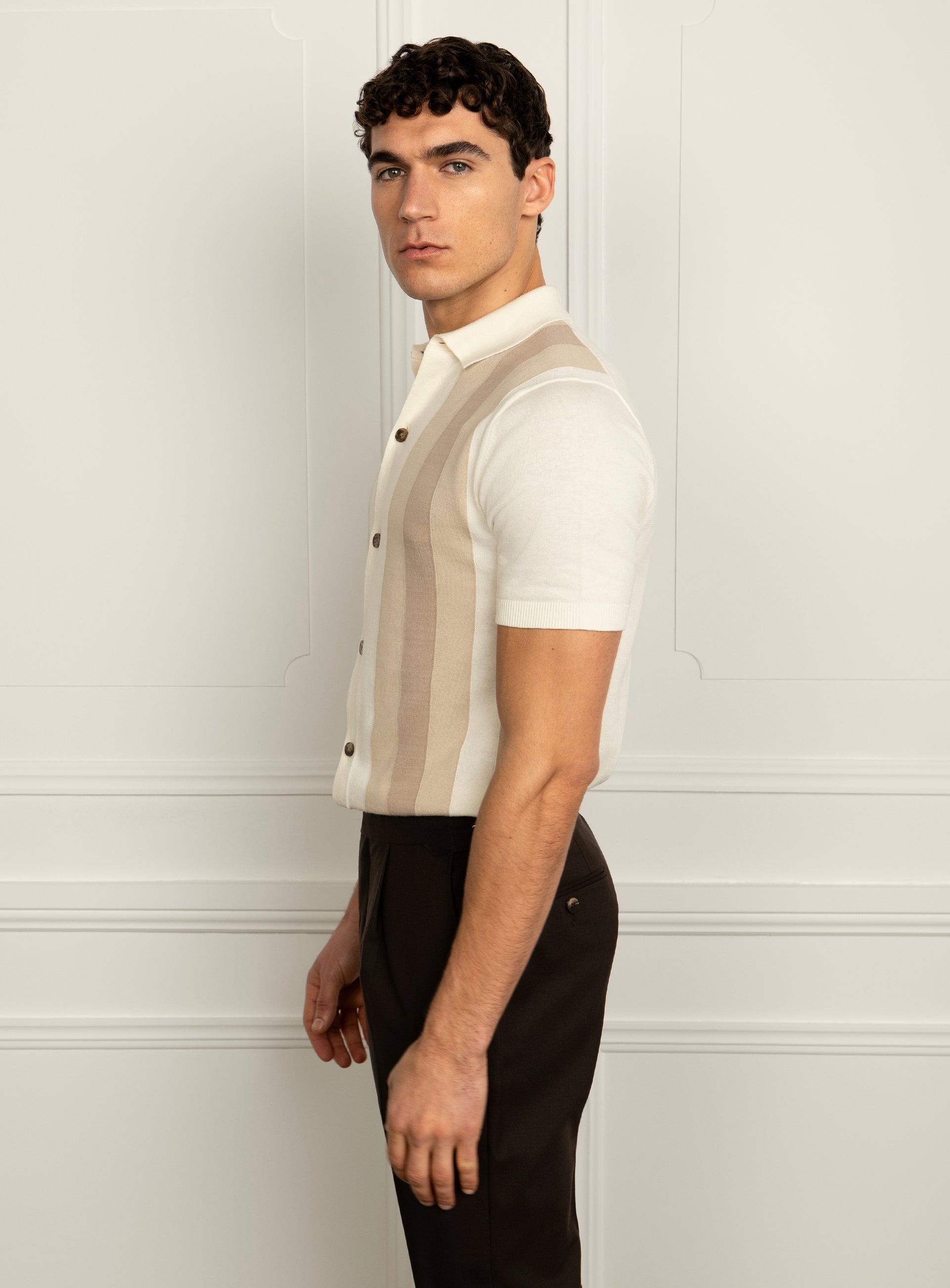 Filippo Striped Taupe Polo Shirt