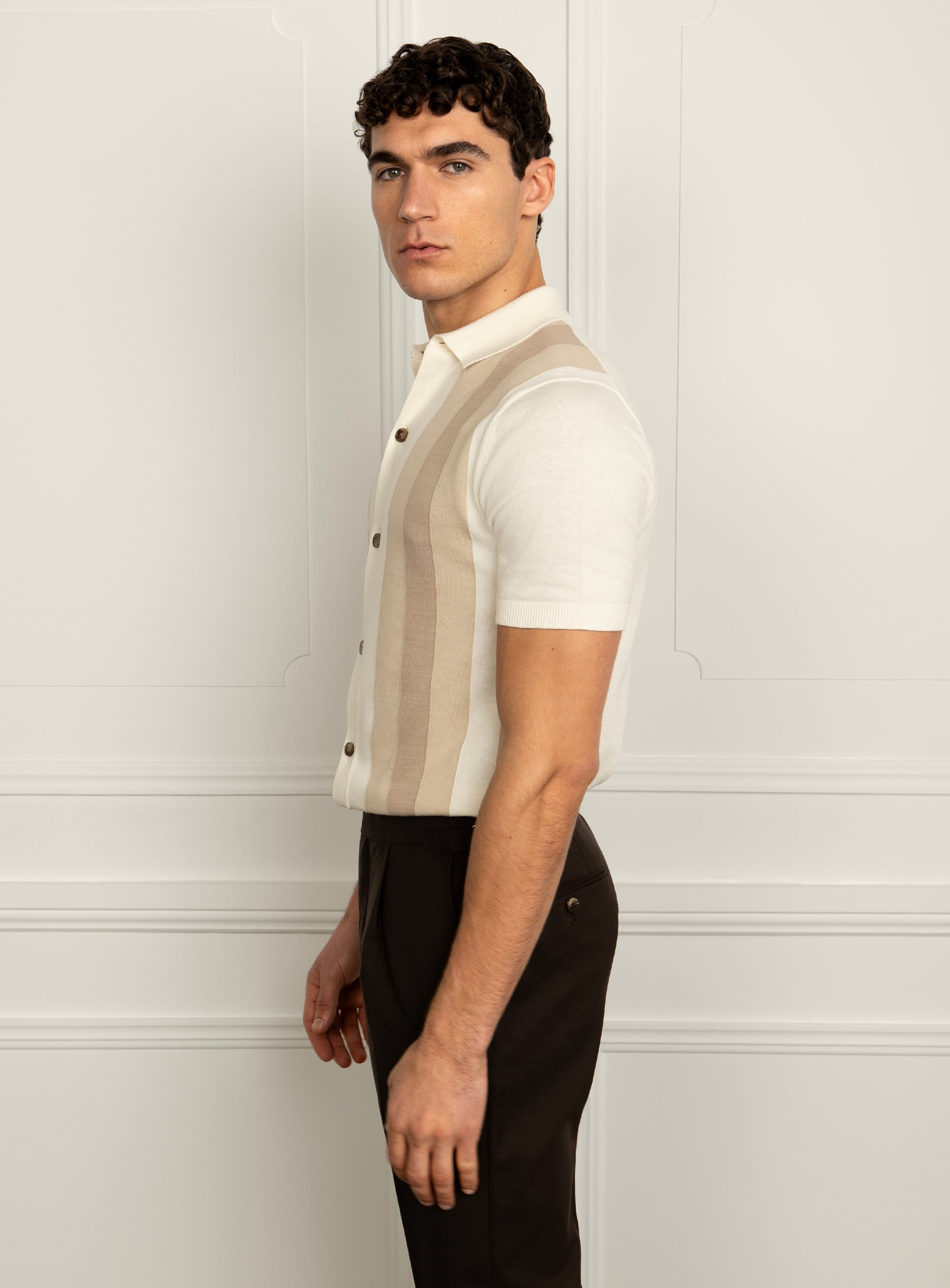 Filippo Striped Taupe Polo Shirt