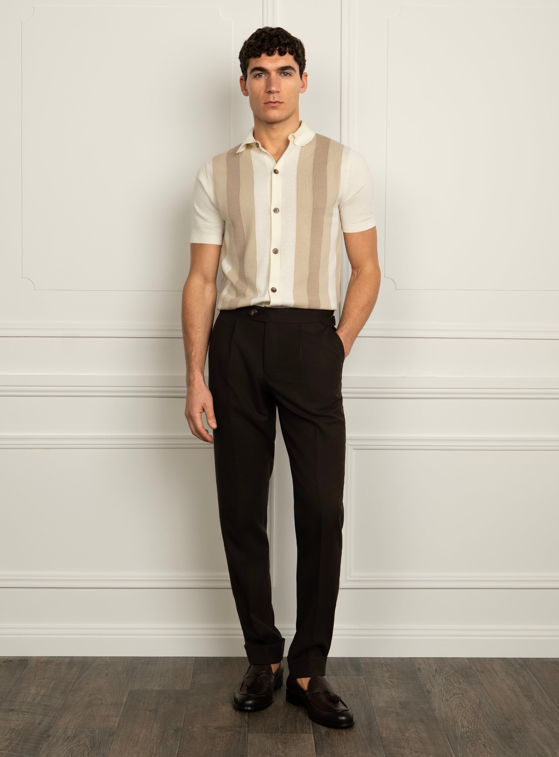 Filippo Striped Taupe Polo Shirt