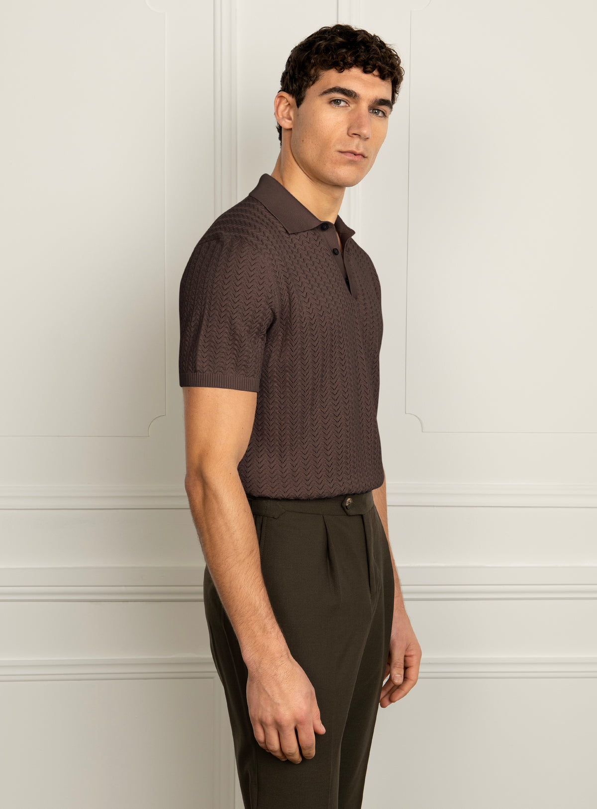 Vinicio Chevron Coffee Brown Polo Shirt