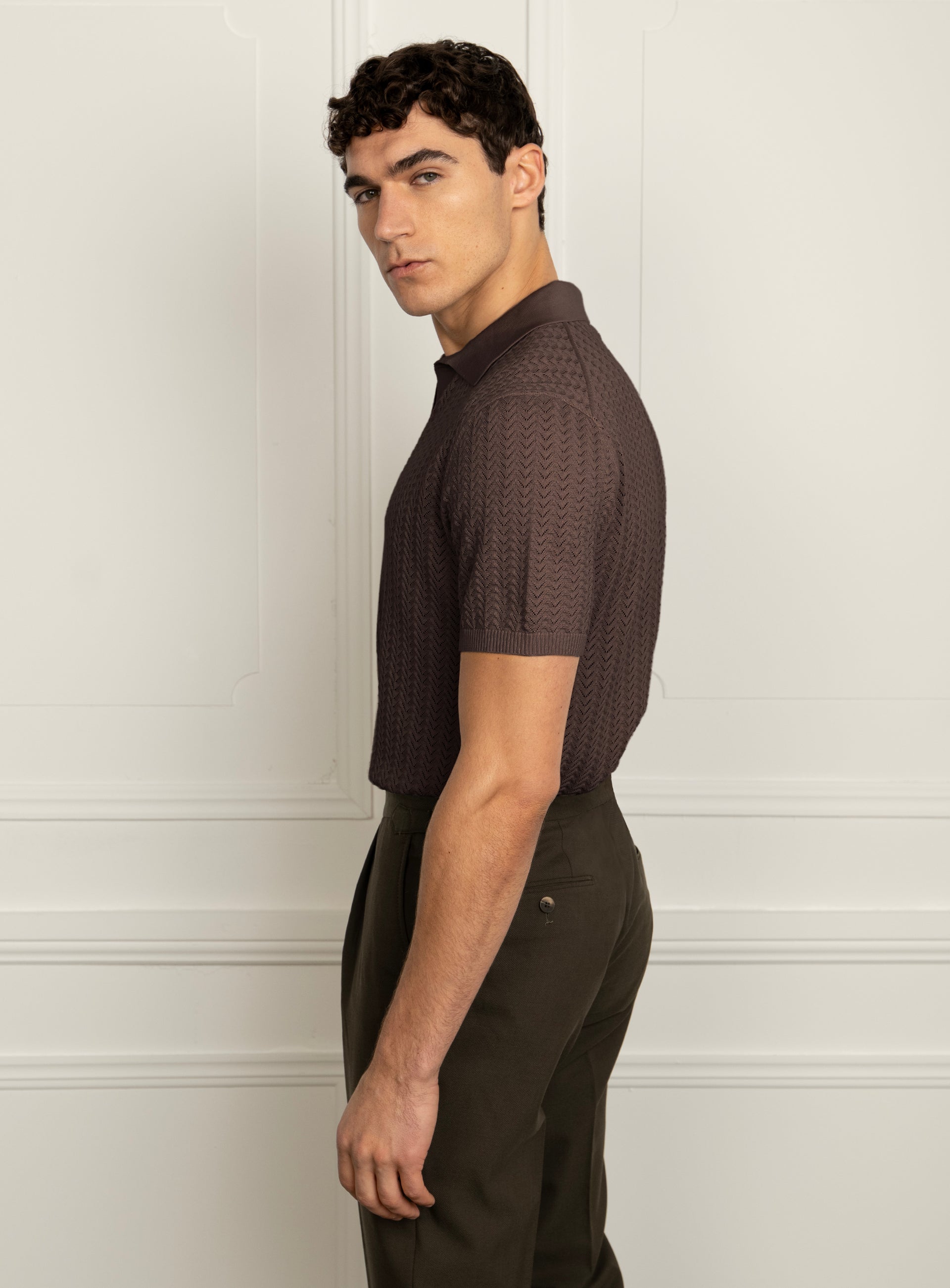 Vinicio Chevron Coffee Brown Polo Shirt