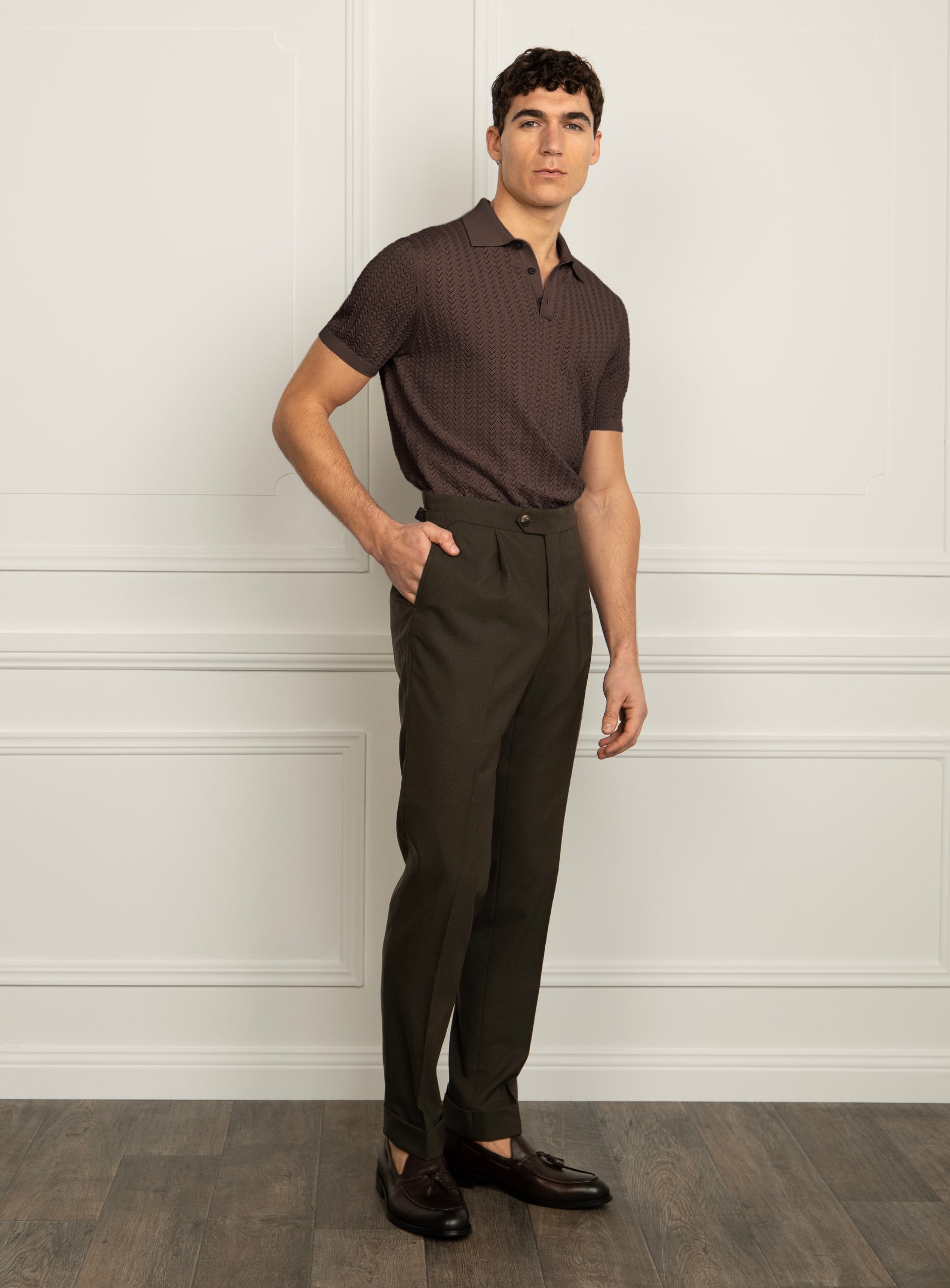 Vinicio Chevron Coffee Brown Polo Shirt